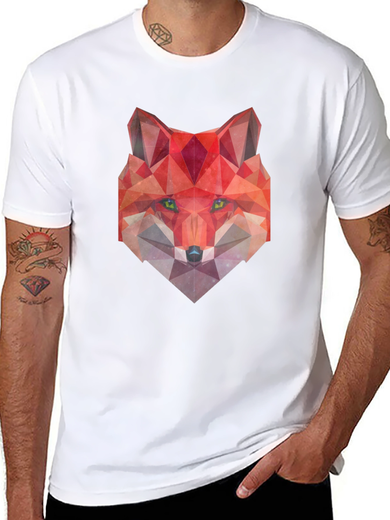 Black Geometric Fox Graphic Tee - Modern Style view 8