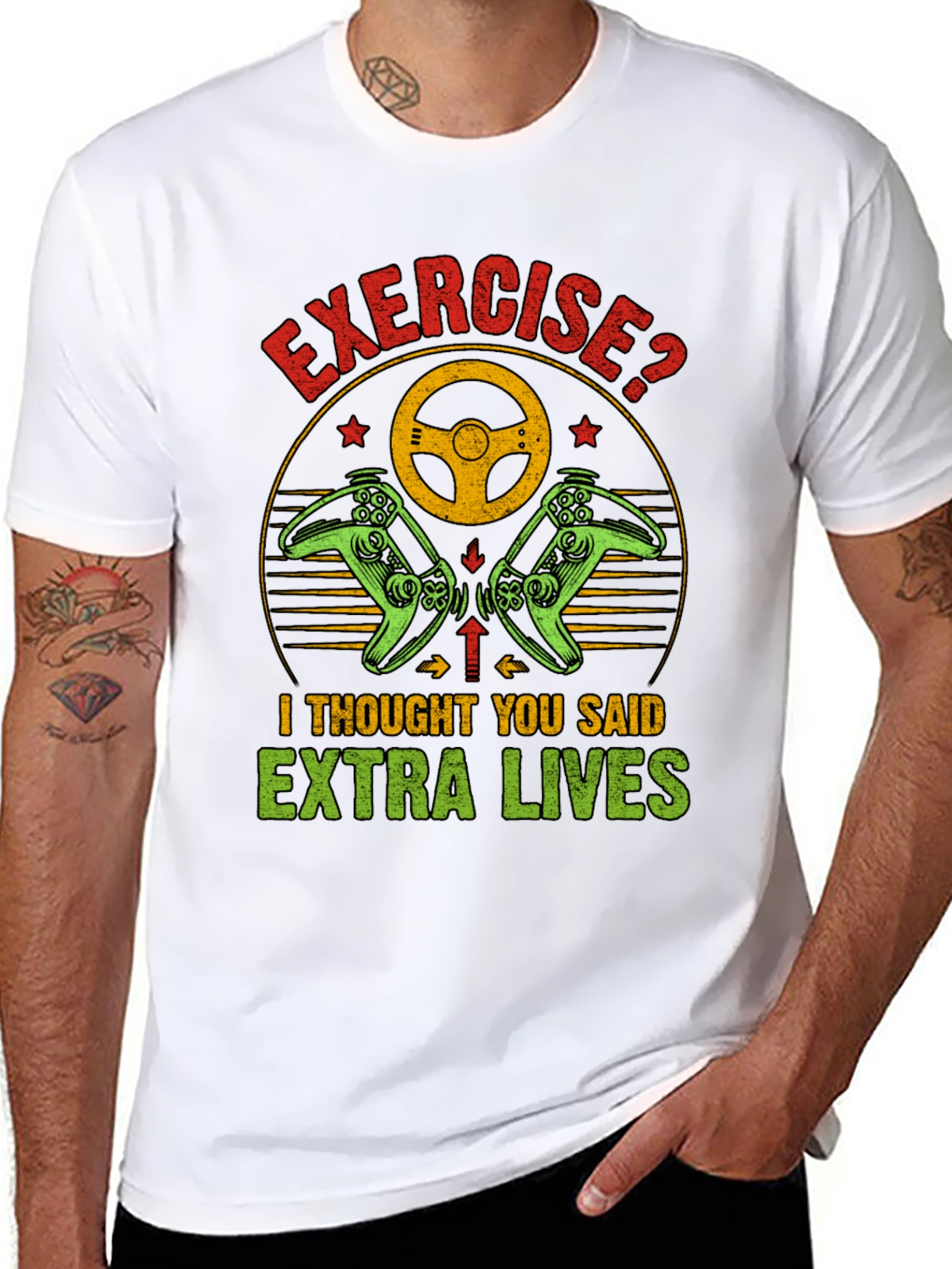 Black Funny Exercise Extra Lives Gaming T-Shirt view 8
