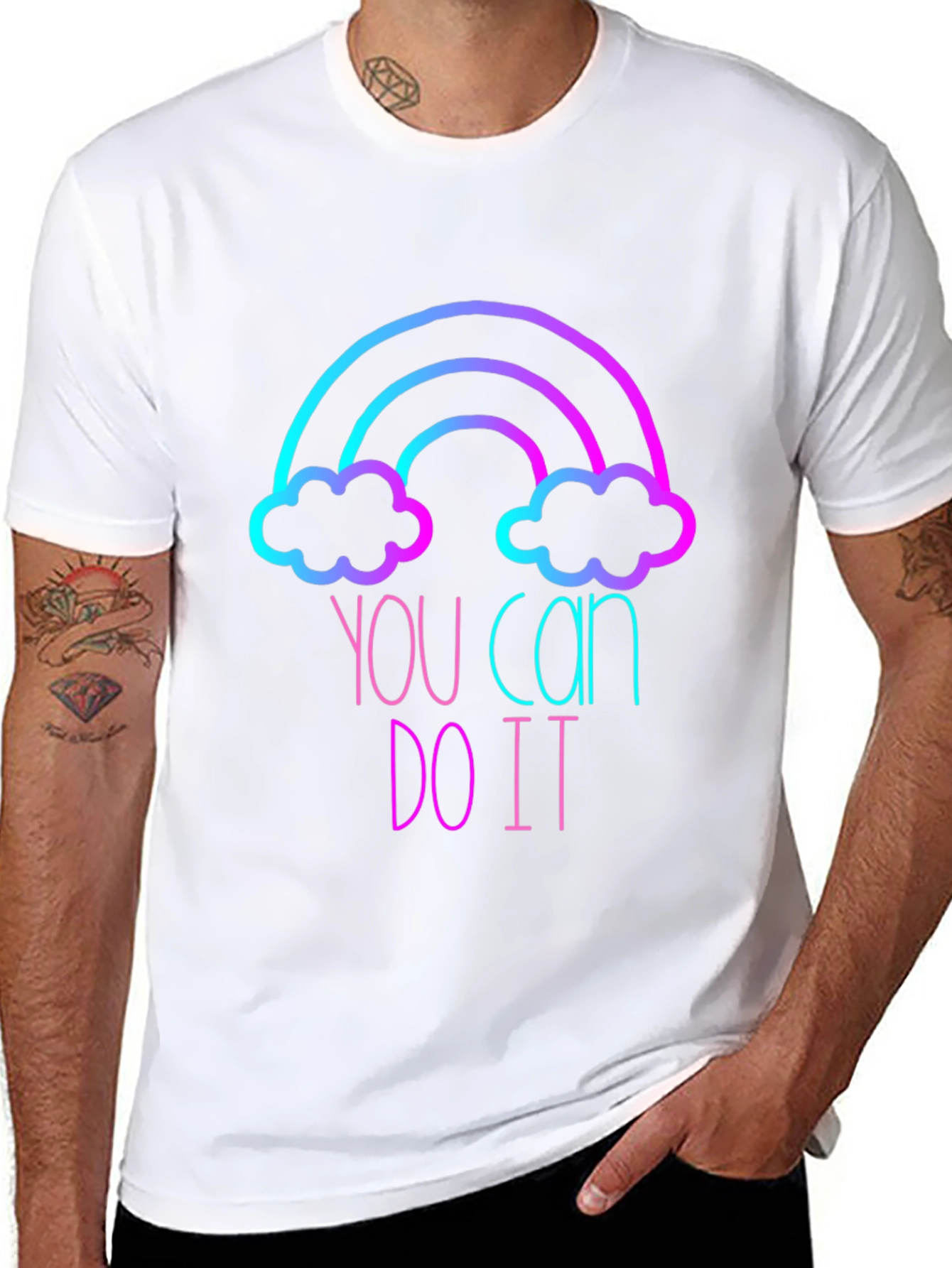 Black Motivational Rainbow Graphic Tee - You Can Do It view 8