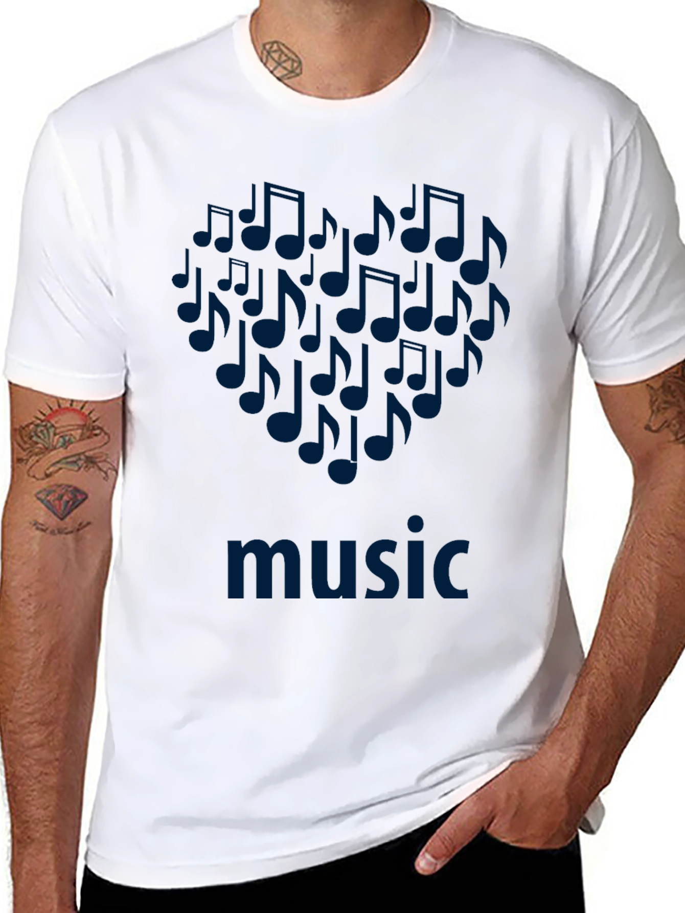 Black Music Notes Heart T-Shirt - Black Cotton Tee view 8