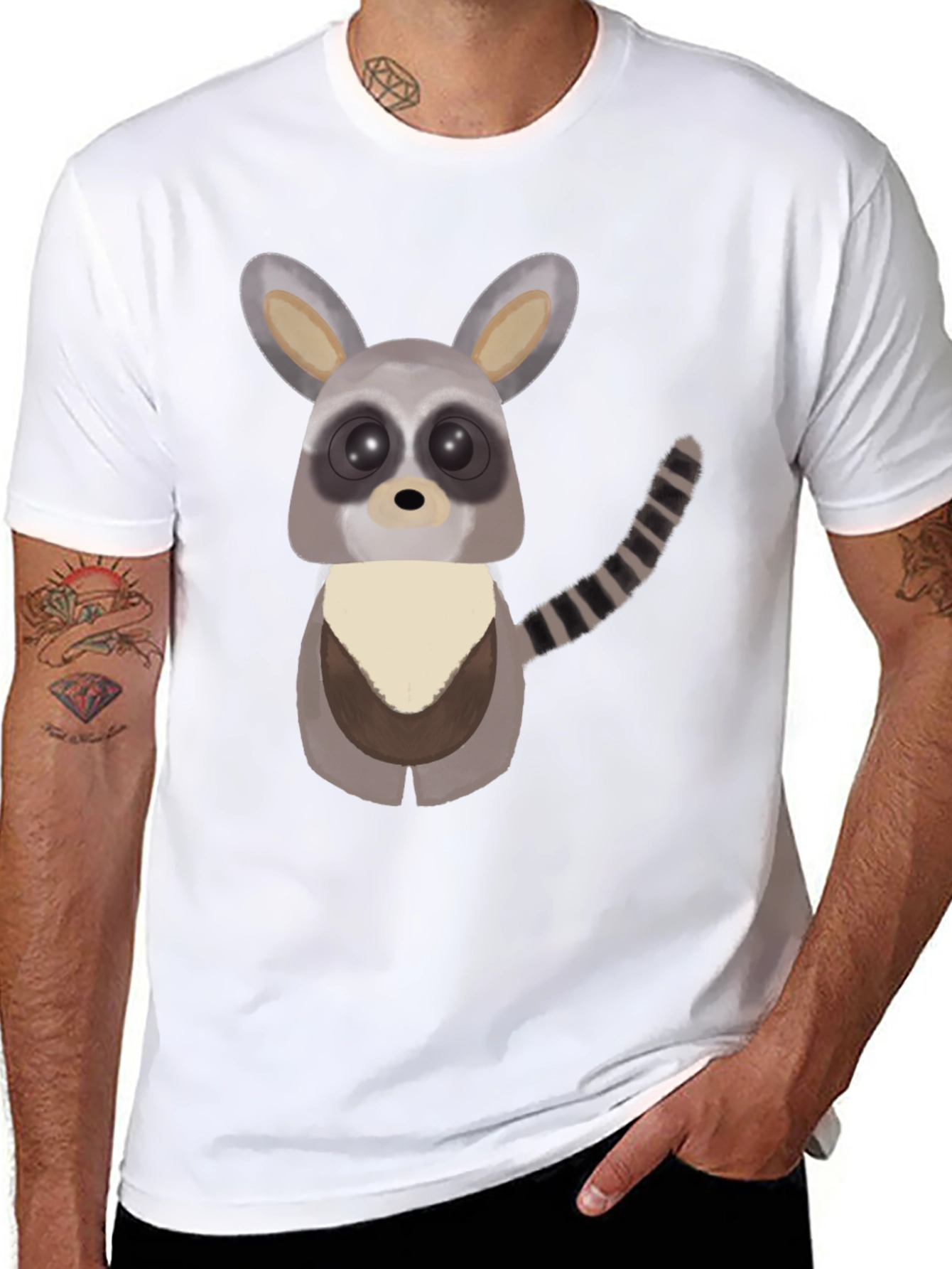 Black Cute Cartoon Raccoon Graphic T-Shirt view 8