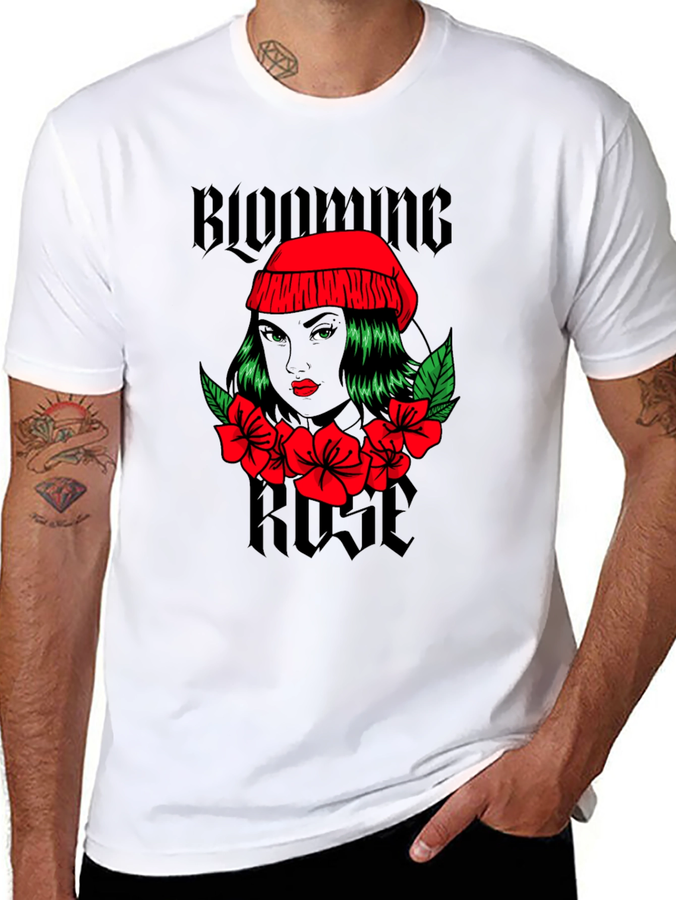 Black Blooming Rose Graphic Tee - Black Unisex T-Shirt view 8