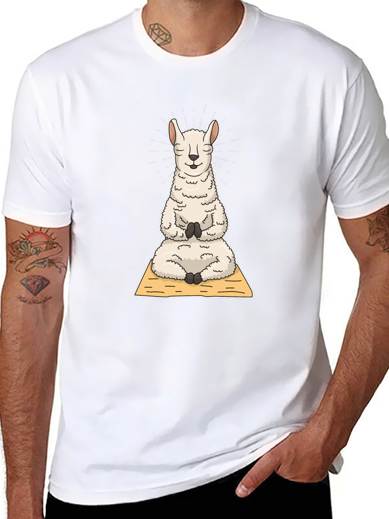 Black Yoga Llama T-Shirt: Meditating Alpaca Tee view 8