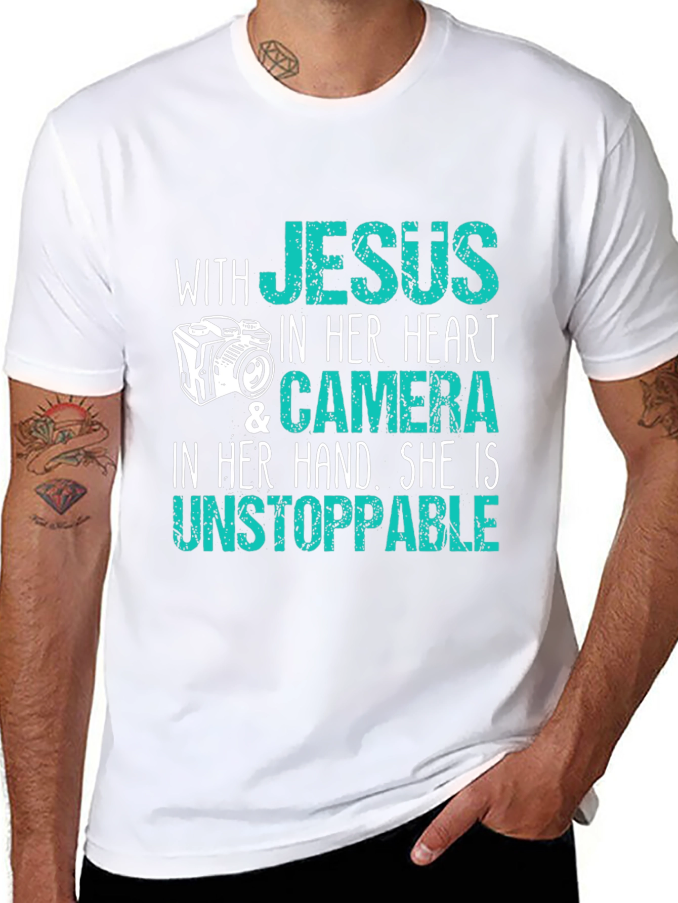 Black Jesus Camera T-Shirt - Faith & Photography view 8