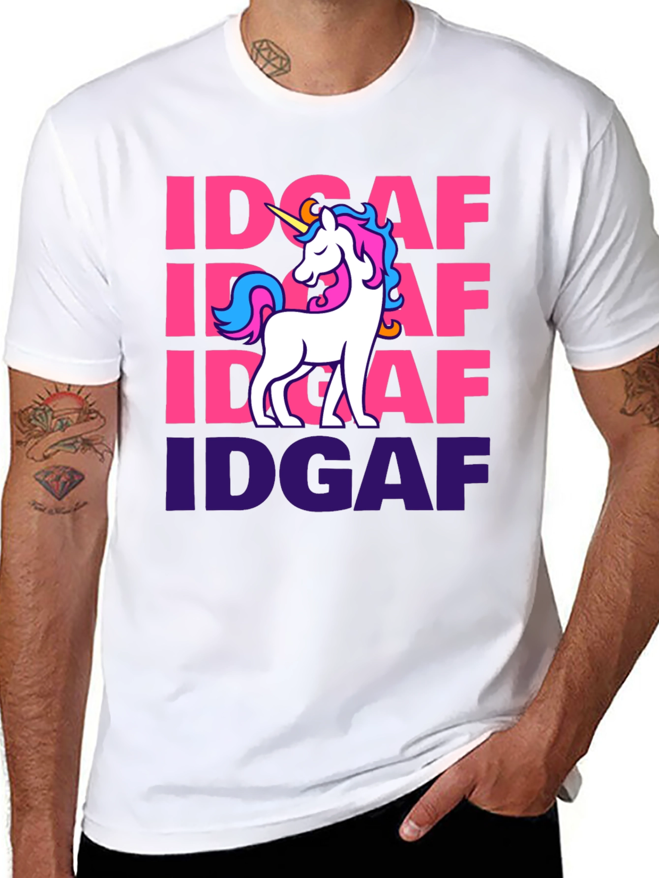 Black IDGAF Unicorn Graphic T-Shirt - Black Cotton Tee view 8