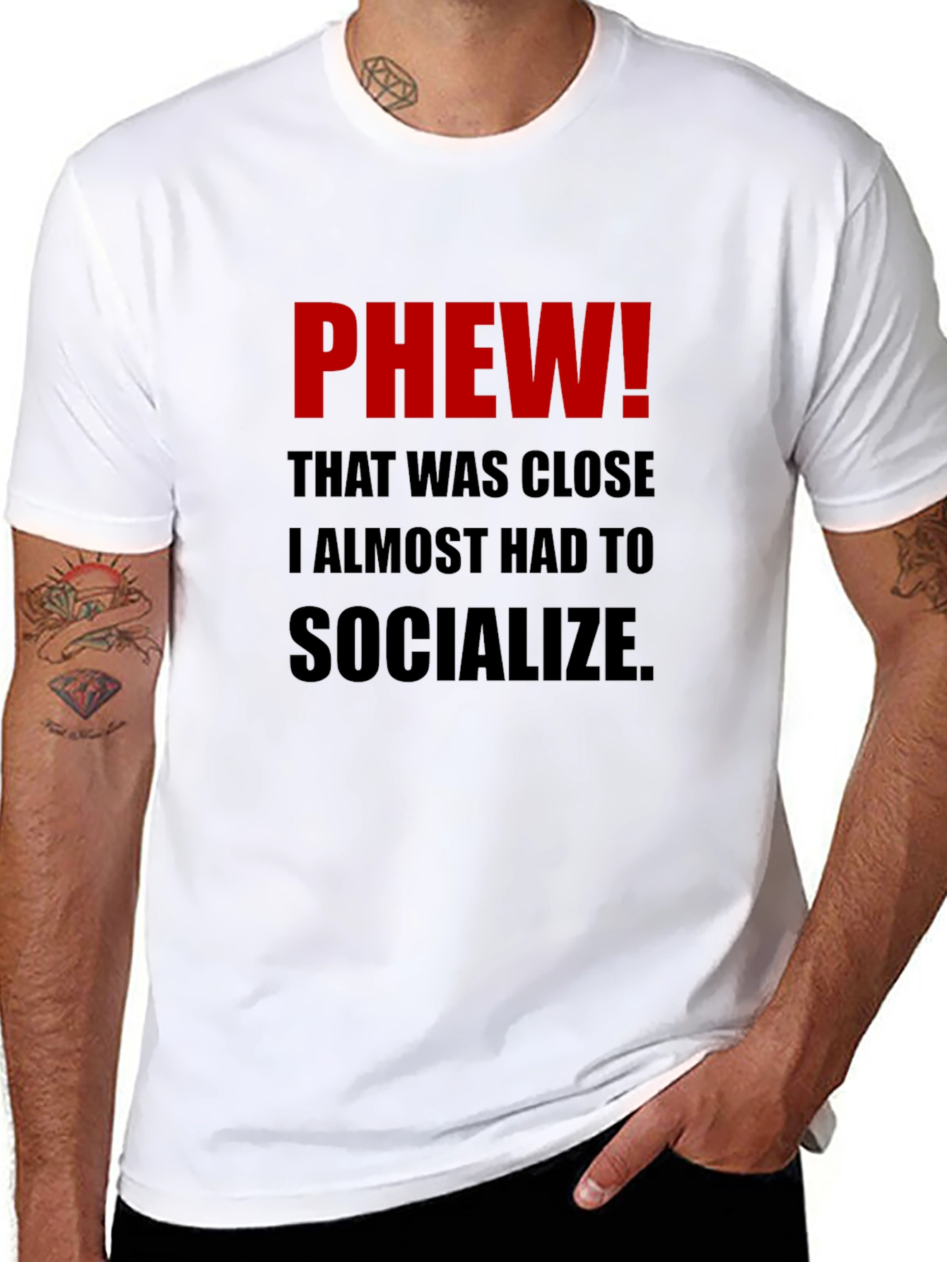 Black Phew! Socialize T-Shirt - Introvert Humor view 8