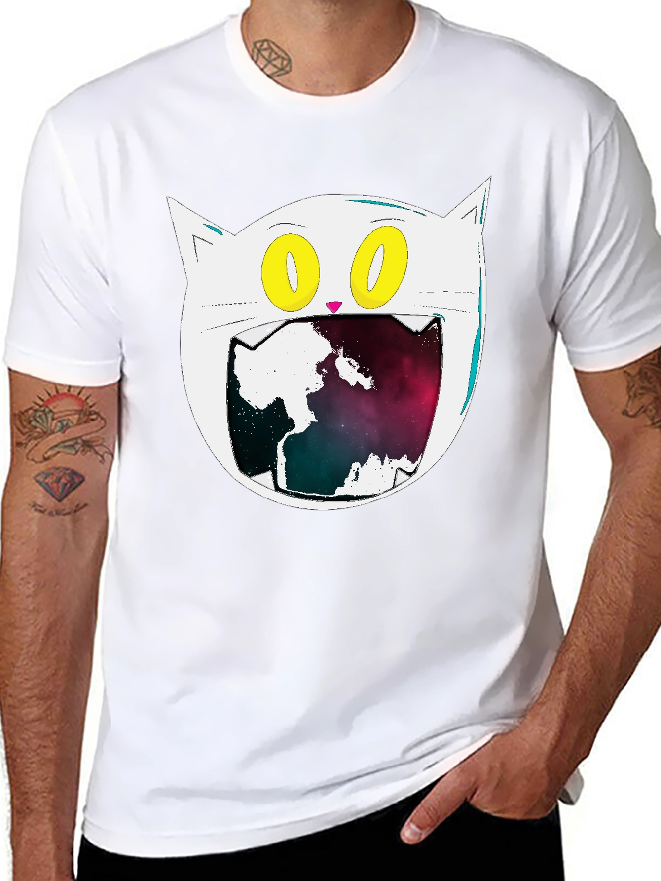 Black Cosmic Cat Graphic Tee - Black Cotton Blend view 8