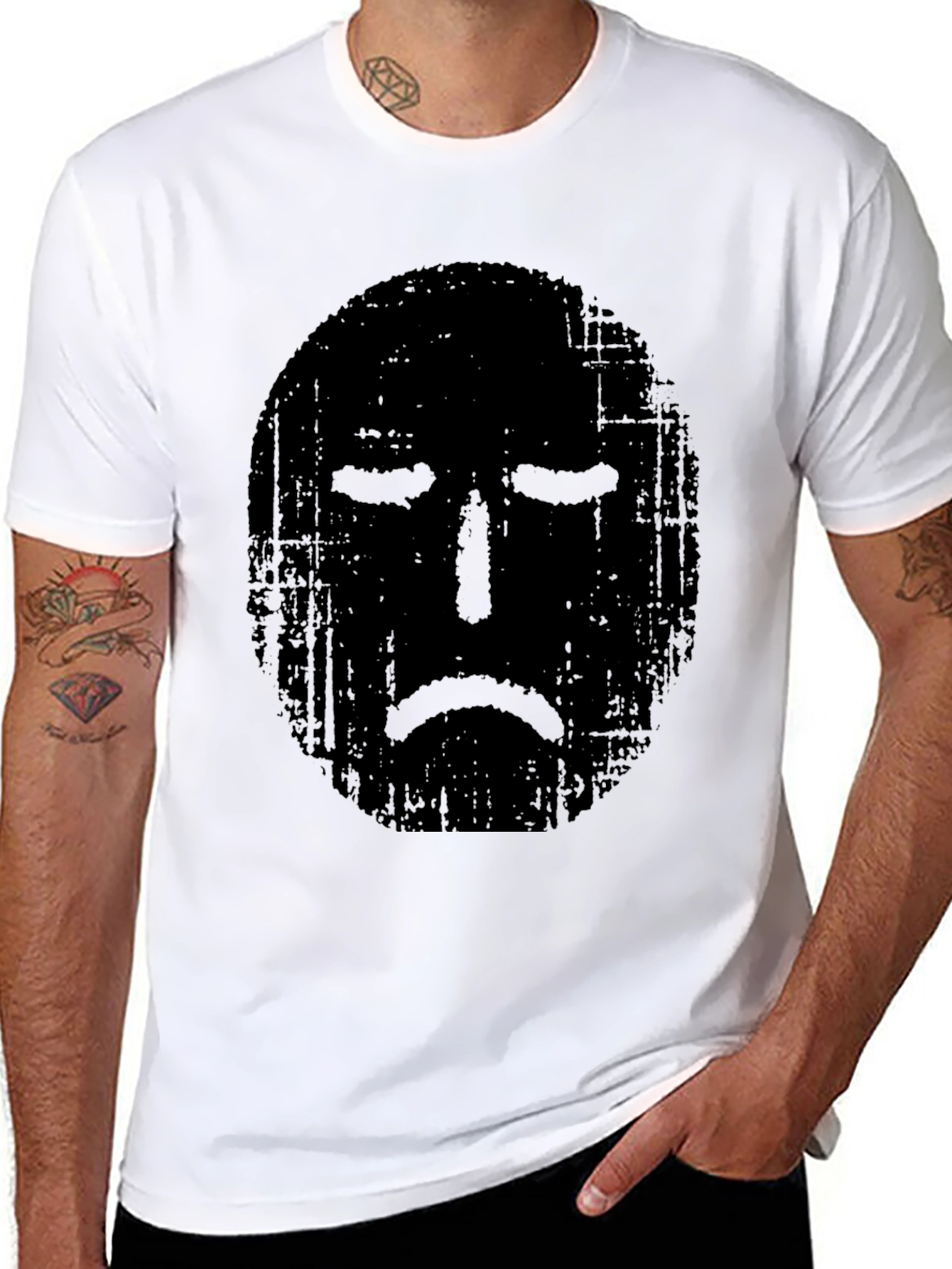 Black Distressed Sad Face Graphic Black T-Shirt view 8