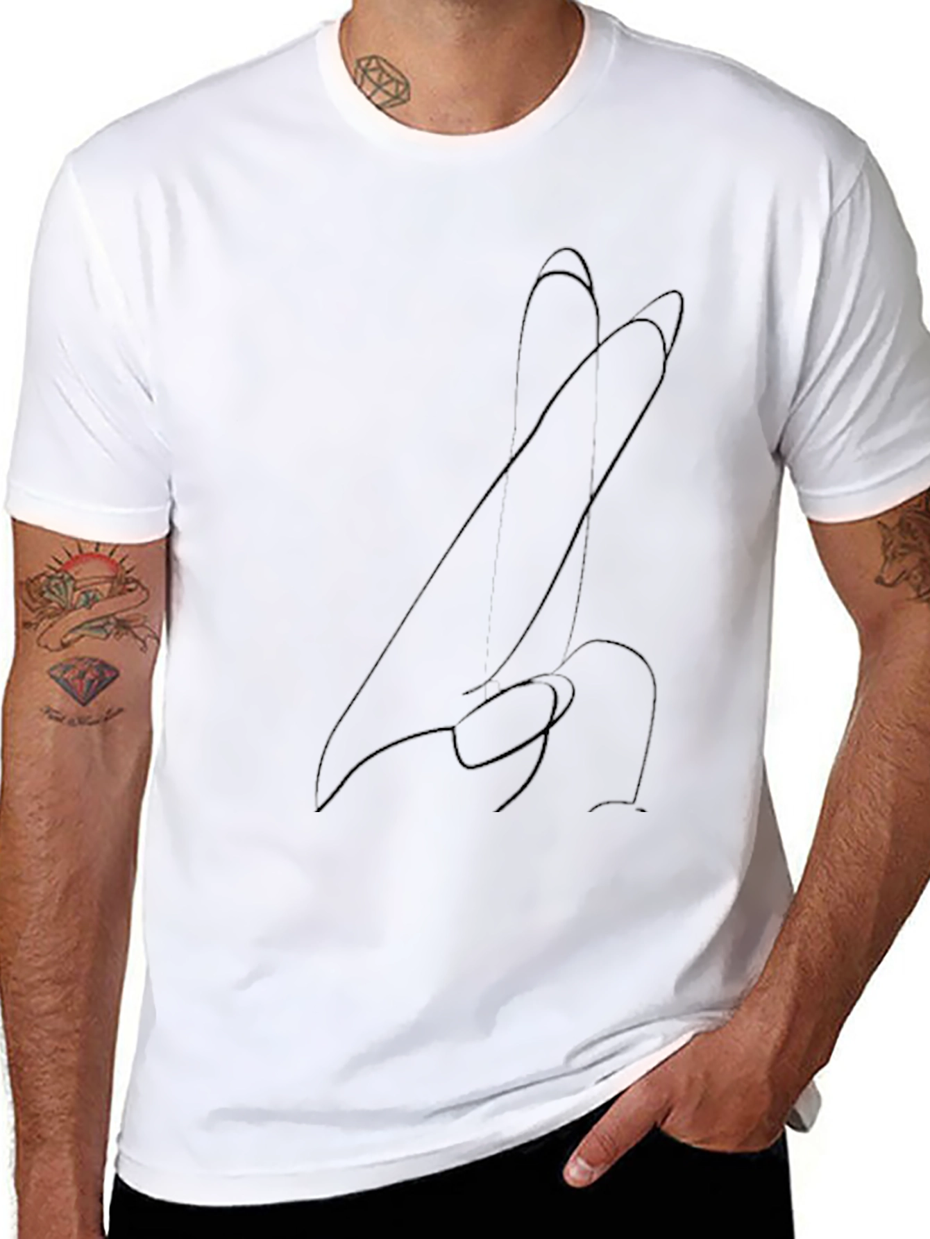 Black Abstract Line Art Black T-Shirt for Men view 8