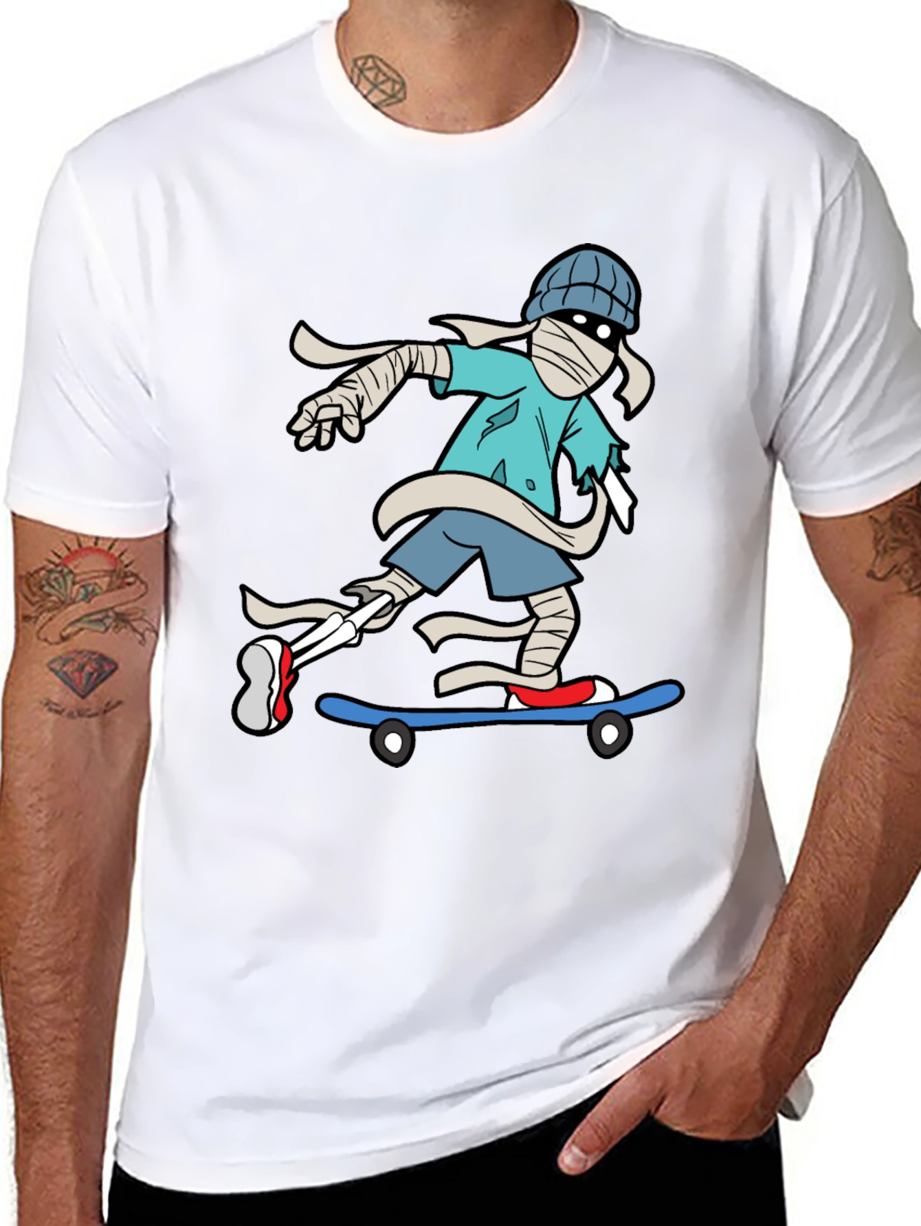 Black Skateboarding Mummy Graphic Tee - Cool & Unique Design view 8