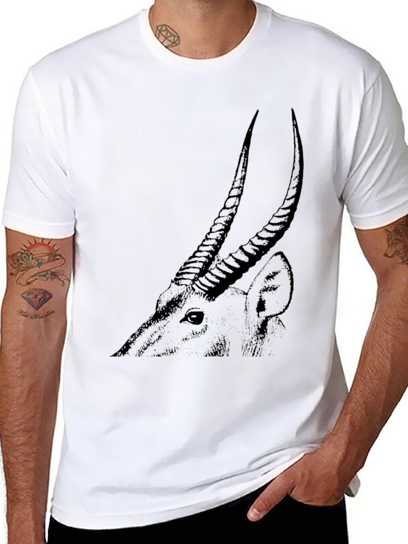 Black Antelope Graphic Tee - Sleek Black Cotton T-Shirt view 8