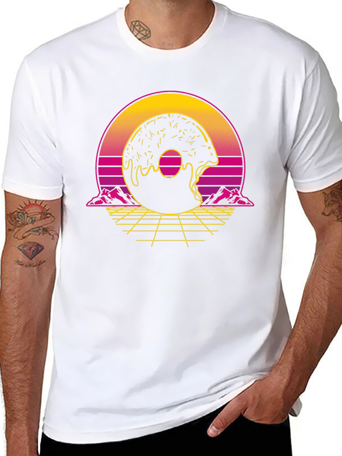 Black Retro Donut Graphic Tee - Synthwave Style view 8