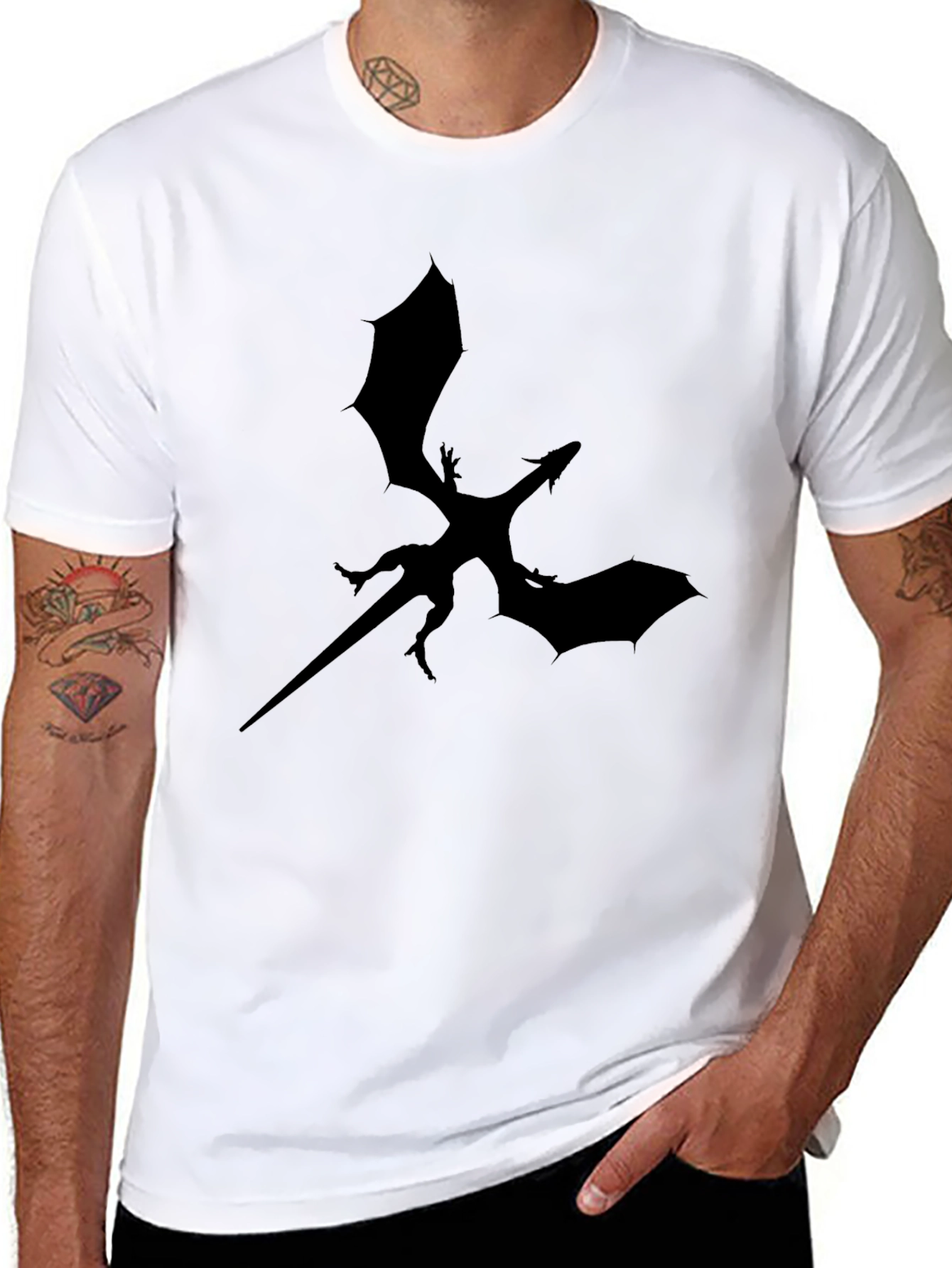 Black Black Dragon Silhouette Graphic Tee - Men's T-Shirt view 8