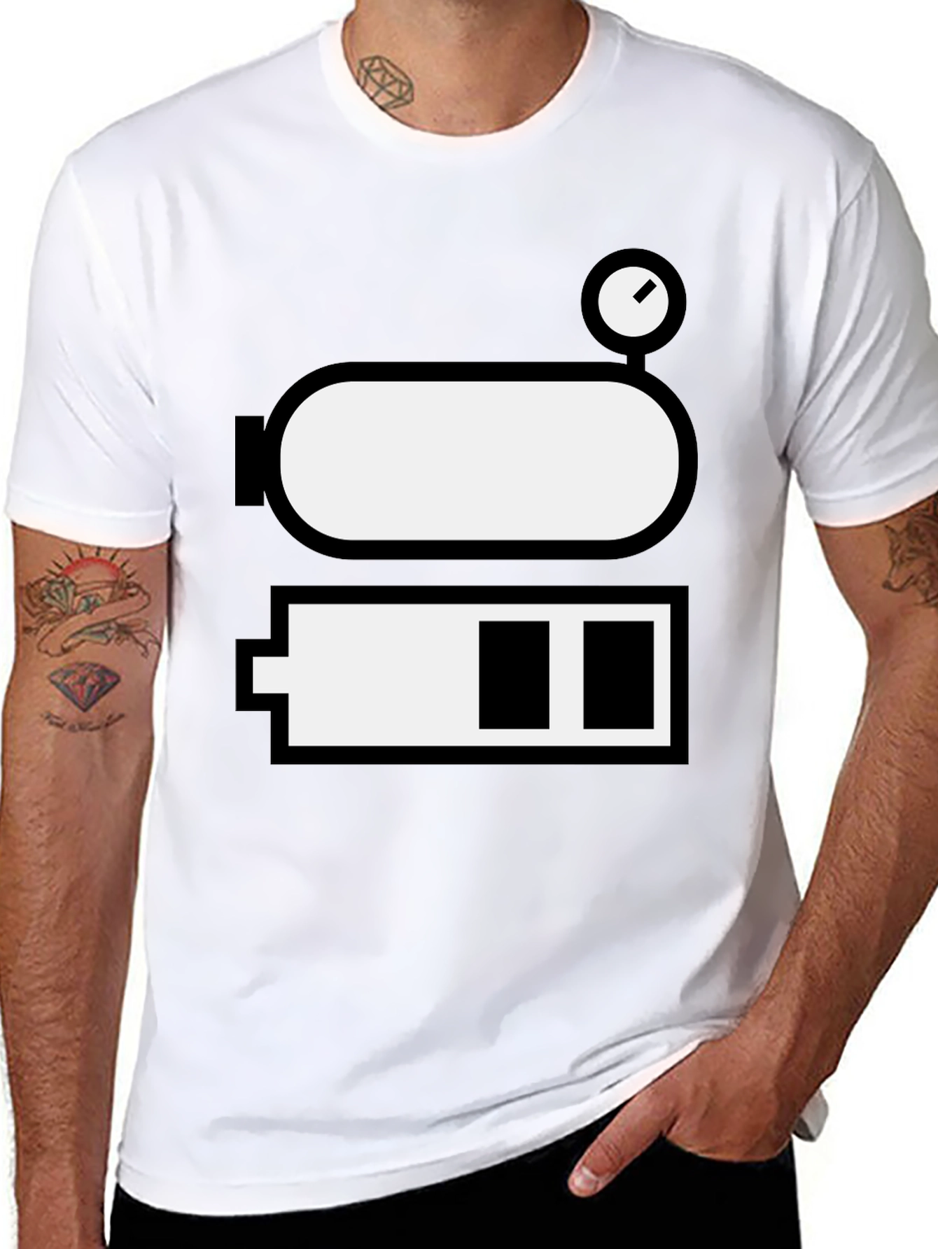 Black Battery Level Novelty Graphic Tee - Black Cotton Blend view 8