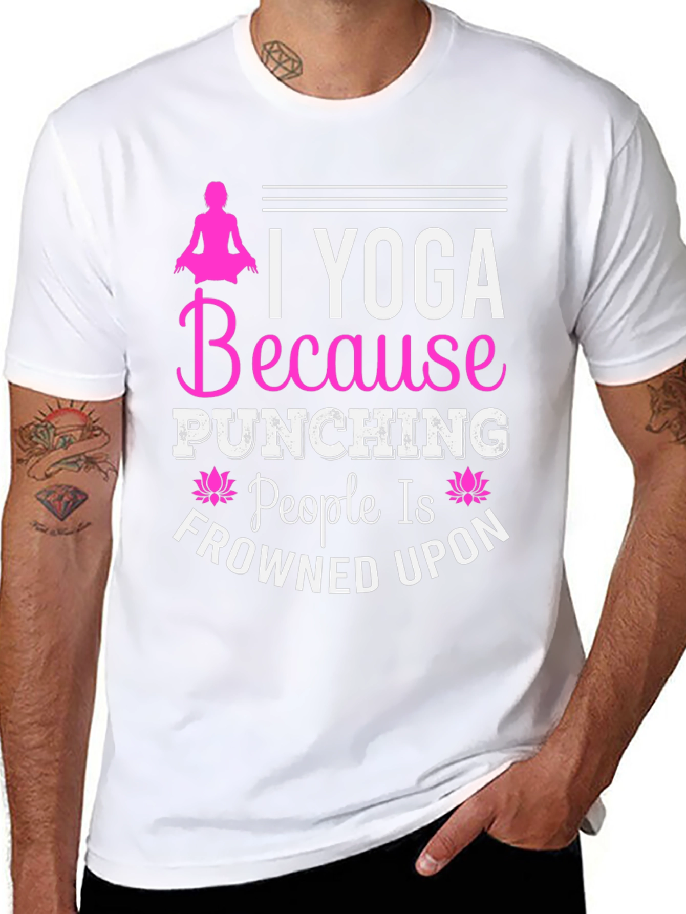 Black Yoga Because Punching People is Frowned Upon T-Shirt view 8