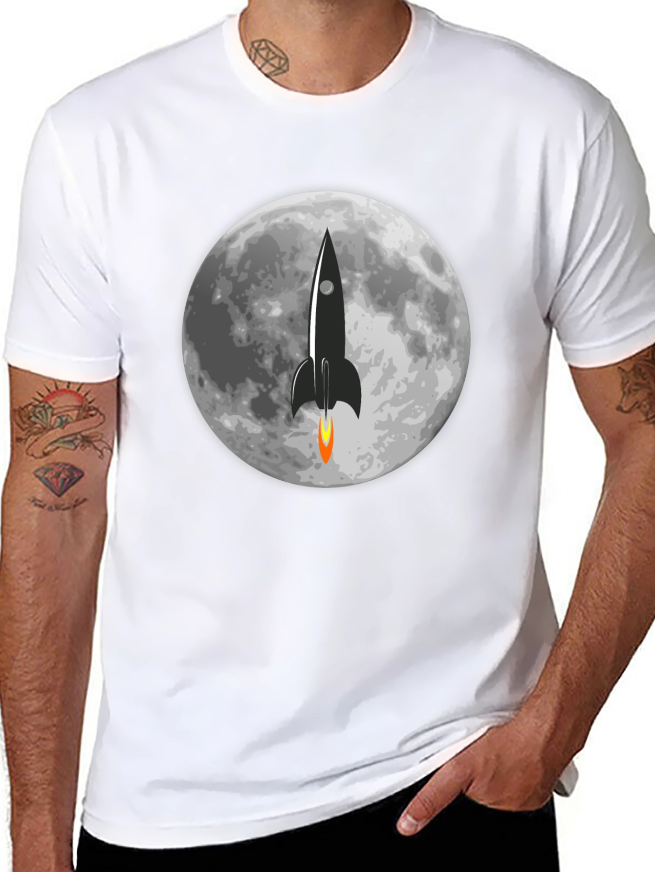 Black Rocket to the Moon Graphic T-Shirt view 8