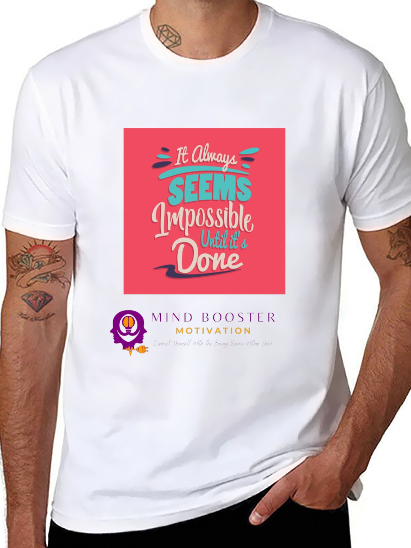 Black Motivational Graphic Tee: It Always Seems Impossible view 8