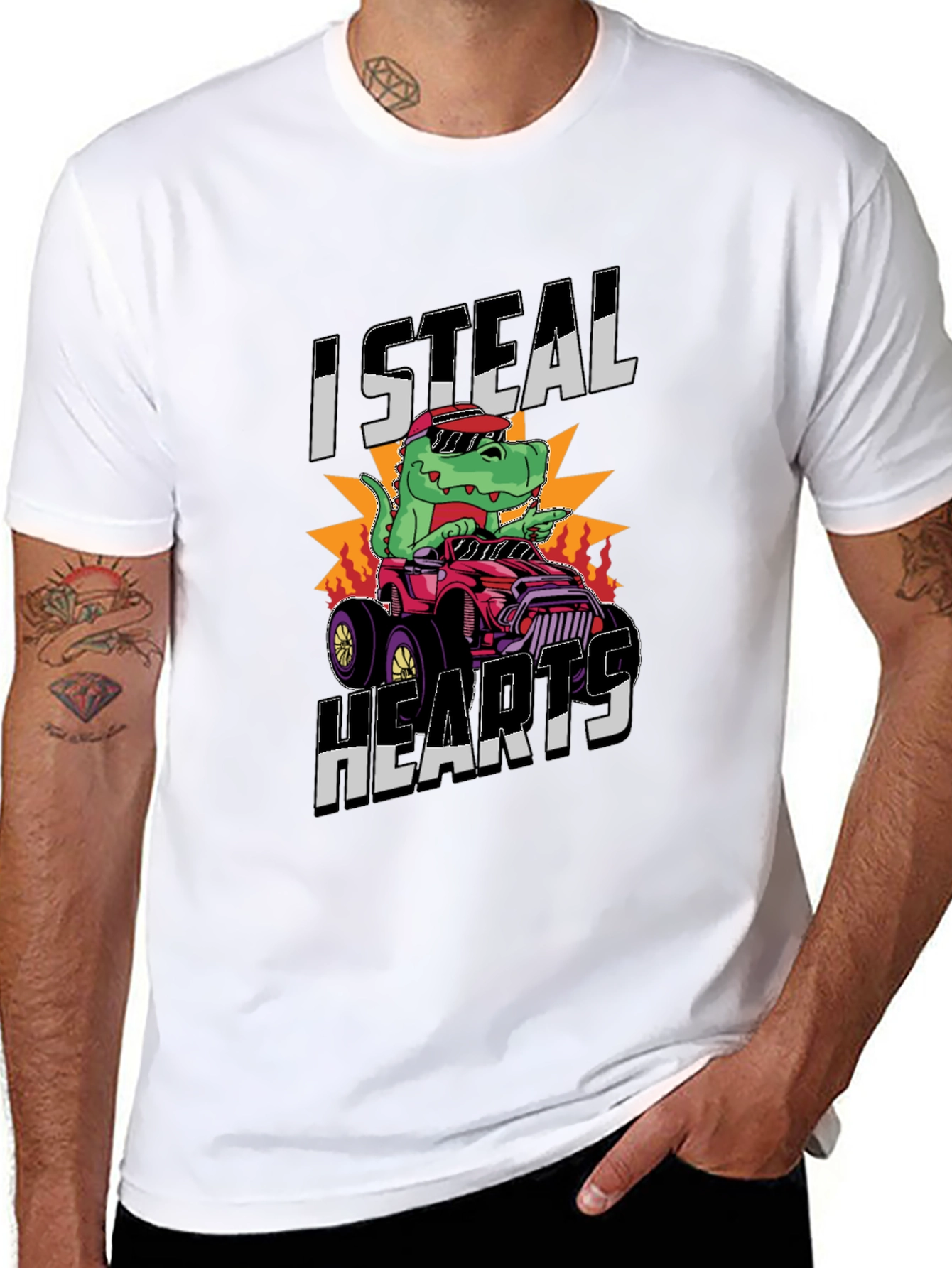 Black I Steal Hearts Dinosaur Monster Truck Graphic Tee view 8