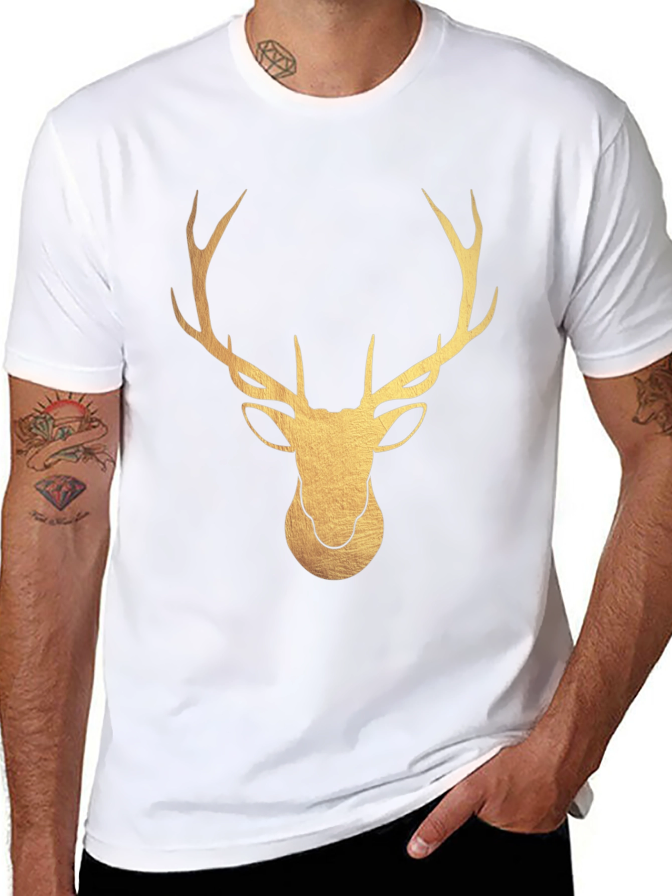 Black Golden Deer Graphic T-Shirt - Stylish Stag Tee view 8