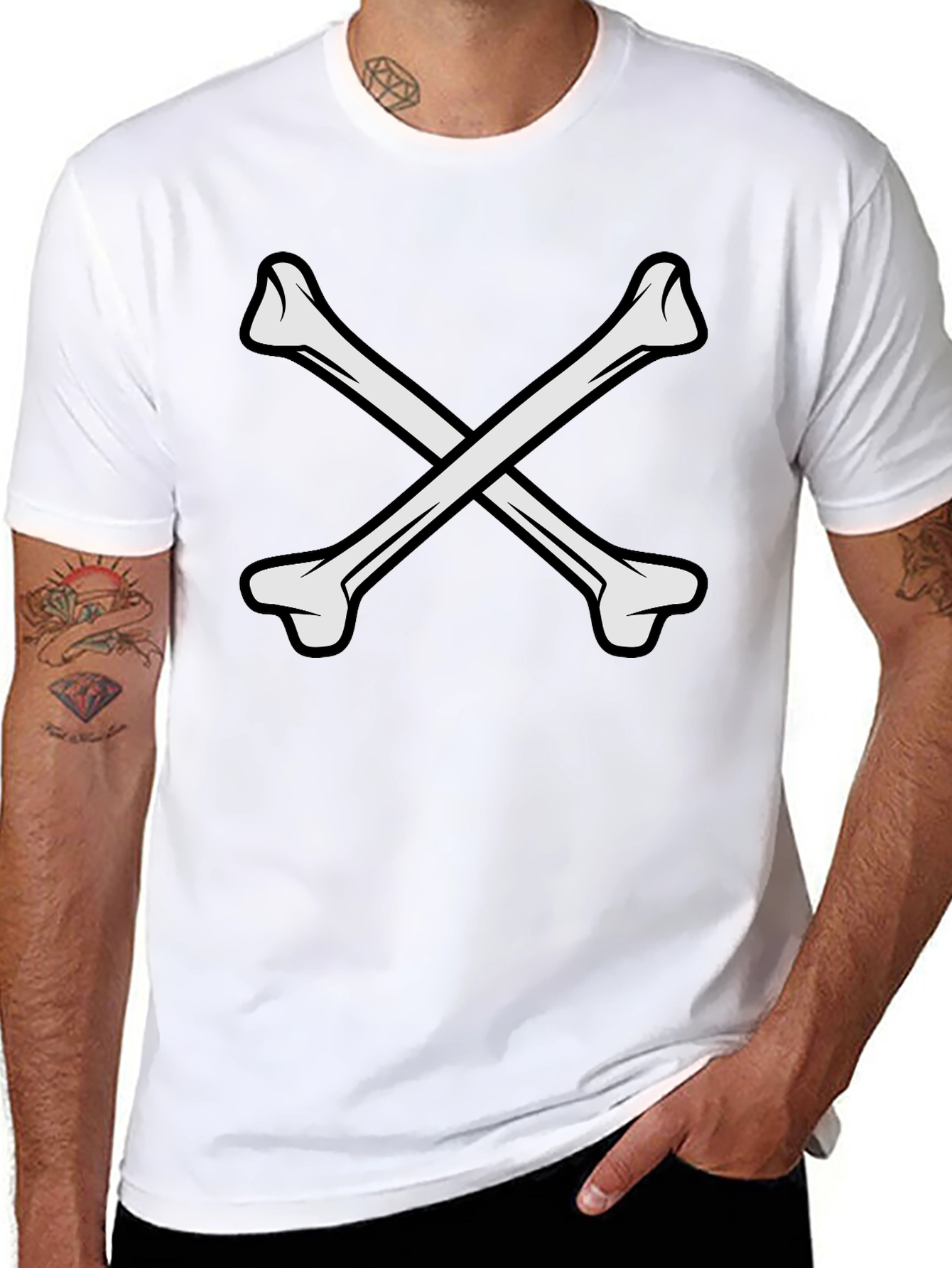 Black Crossbones Graphic Tee - Black Casual Shirt view 8