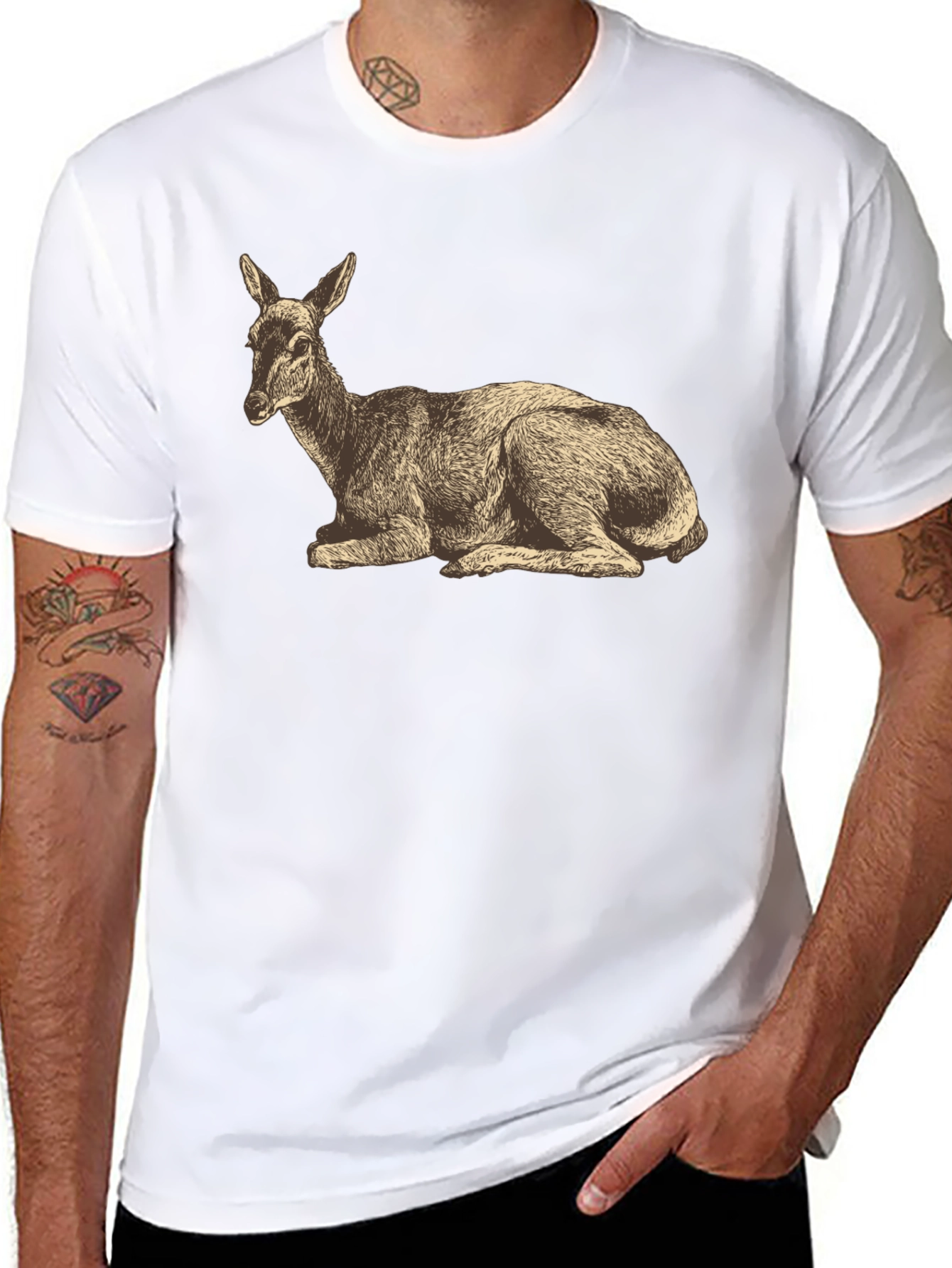 Black Vintage Deer Graphic T-Shirt - Black view 8