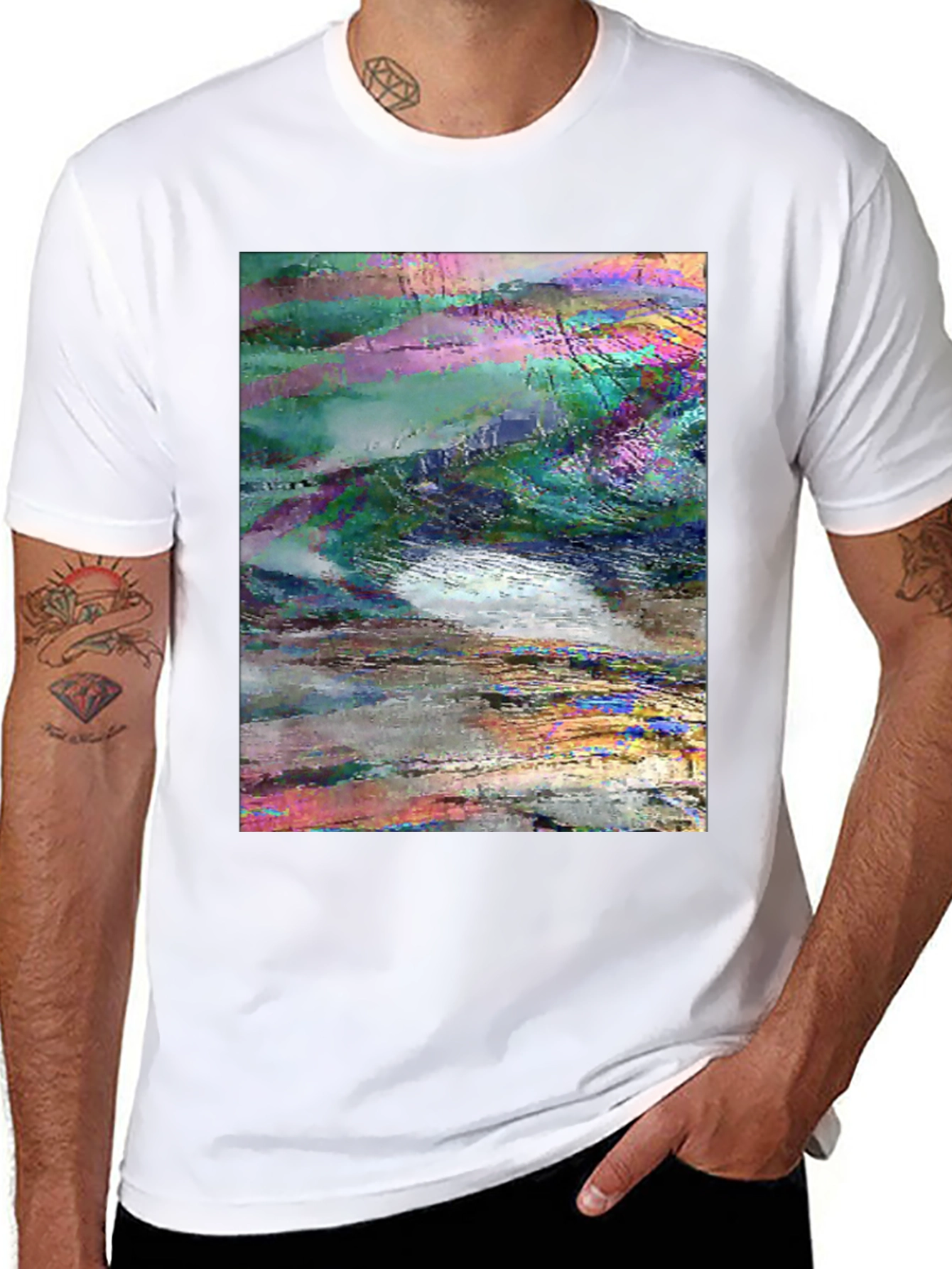 Black Abstract Glitch Art Graphic Tee - Black view 8