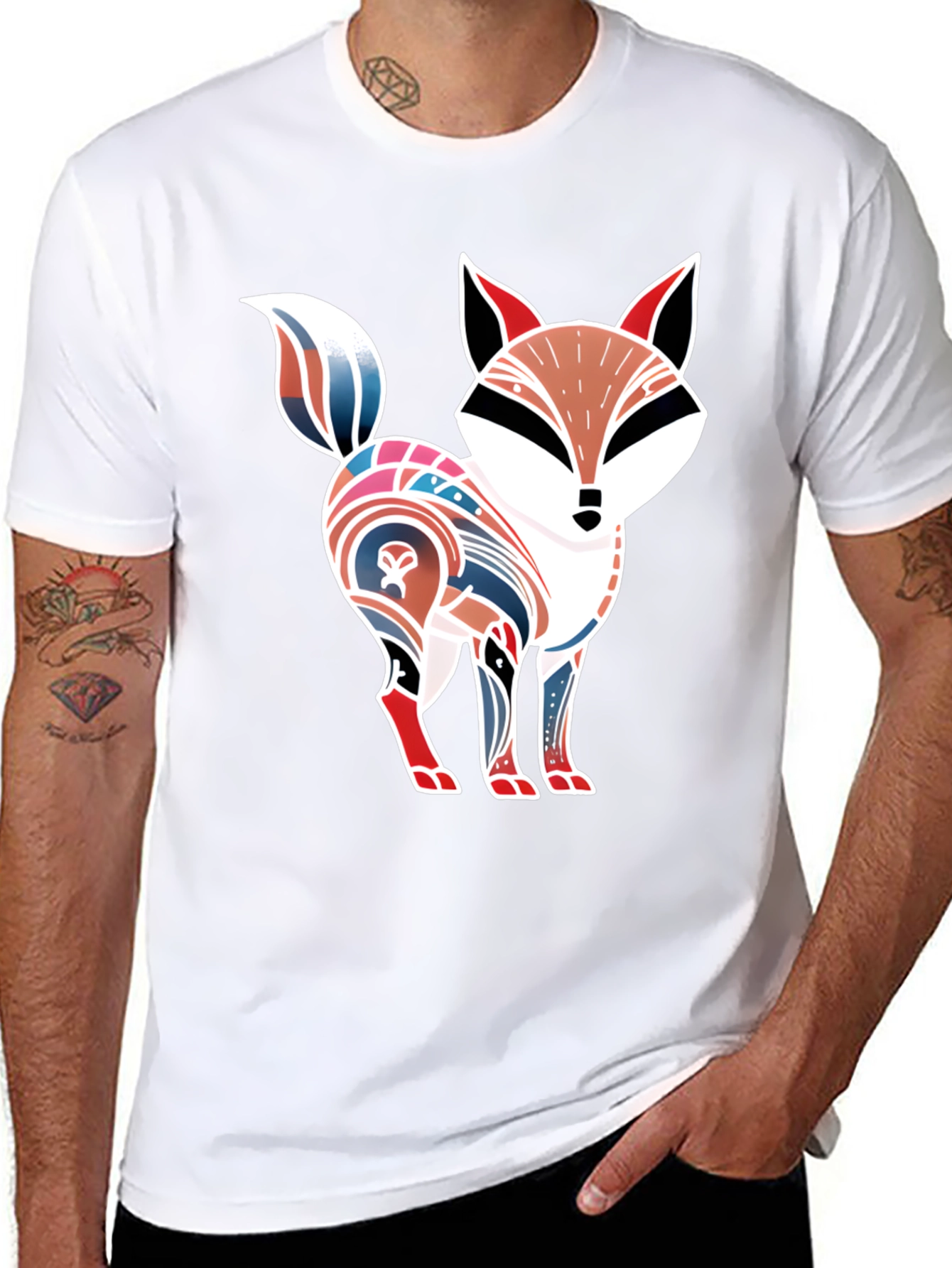 Black Stylized Fox Graphic Tee - Unique Design view 8