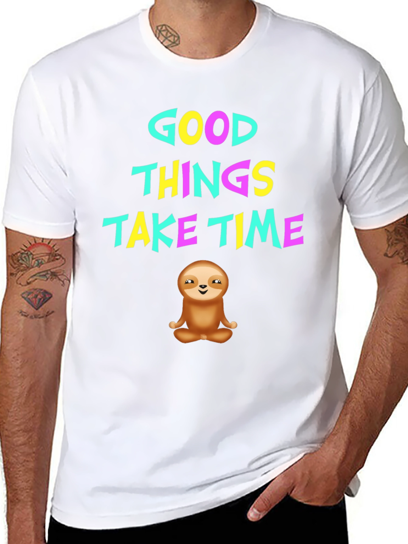 Black Good Things Take Time Sloth Graphic T-Shirt view 8