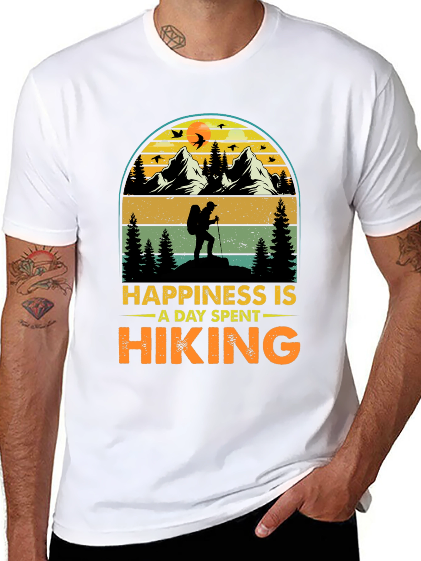 Black Hiking Adventure T-Shirt: Happiness Is Hiking view 8
