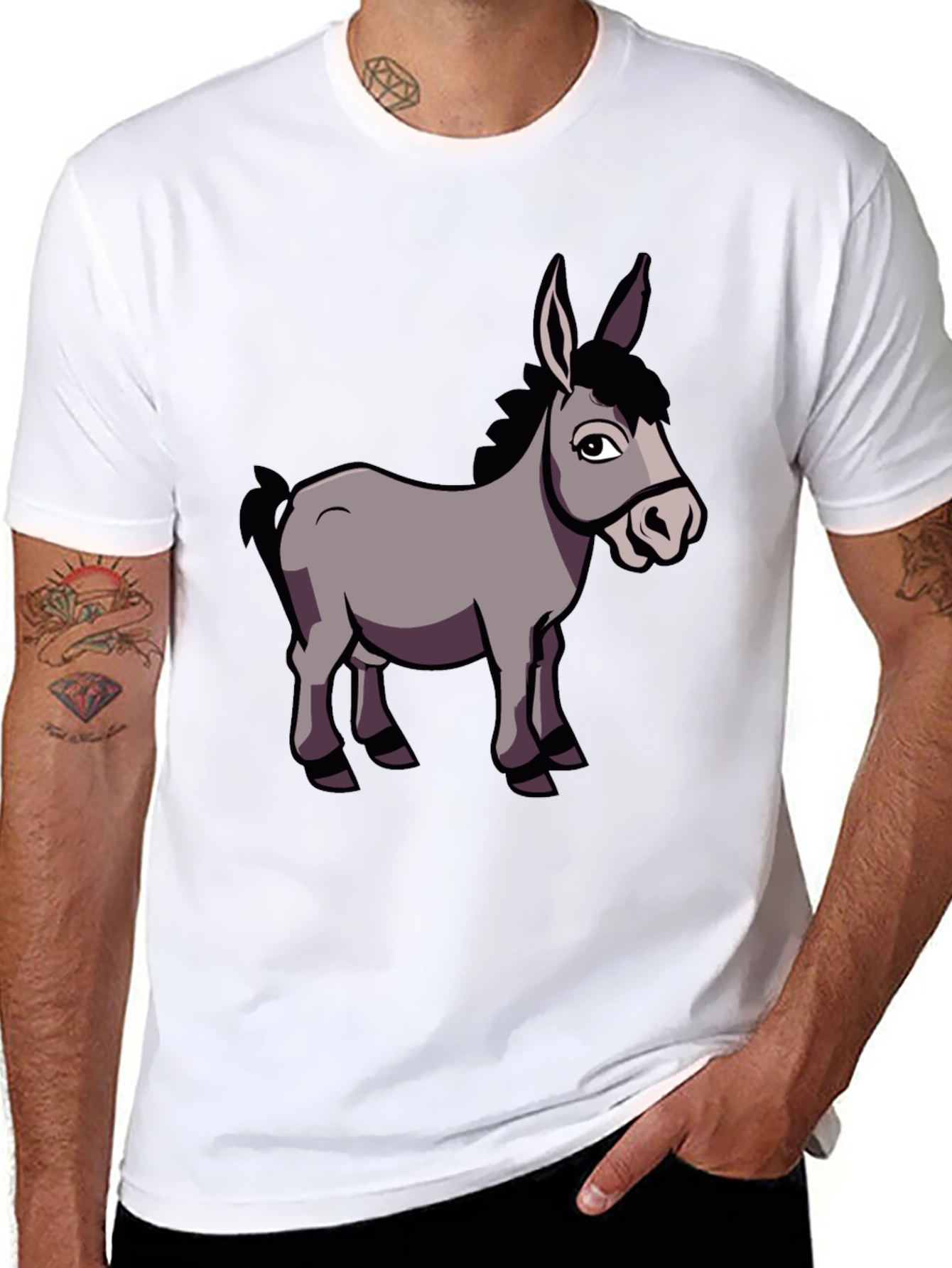 Black Funny Donkey Graphic T-Shirt, Black Crew Neck view 8