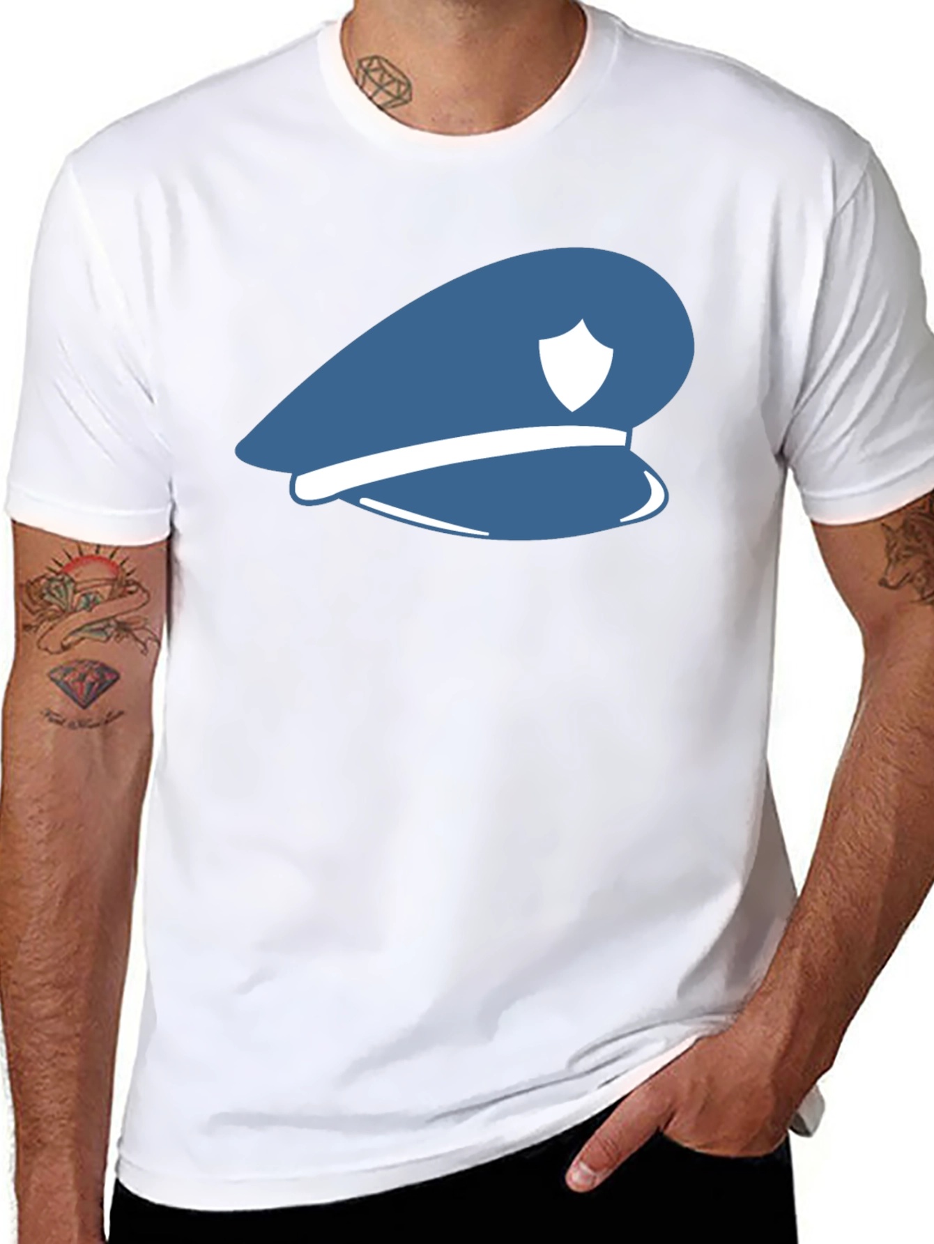 Black Blue Police Hat Graphic T-Shirt - Stylish Cotton Tee view 8