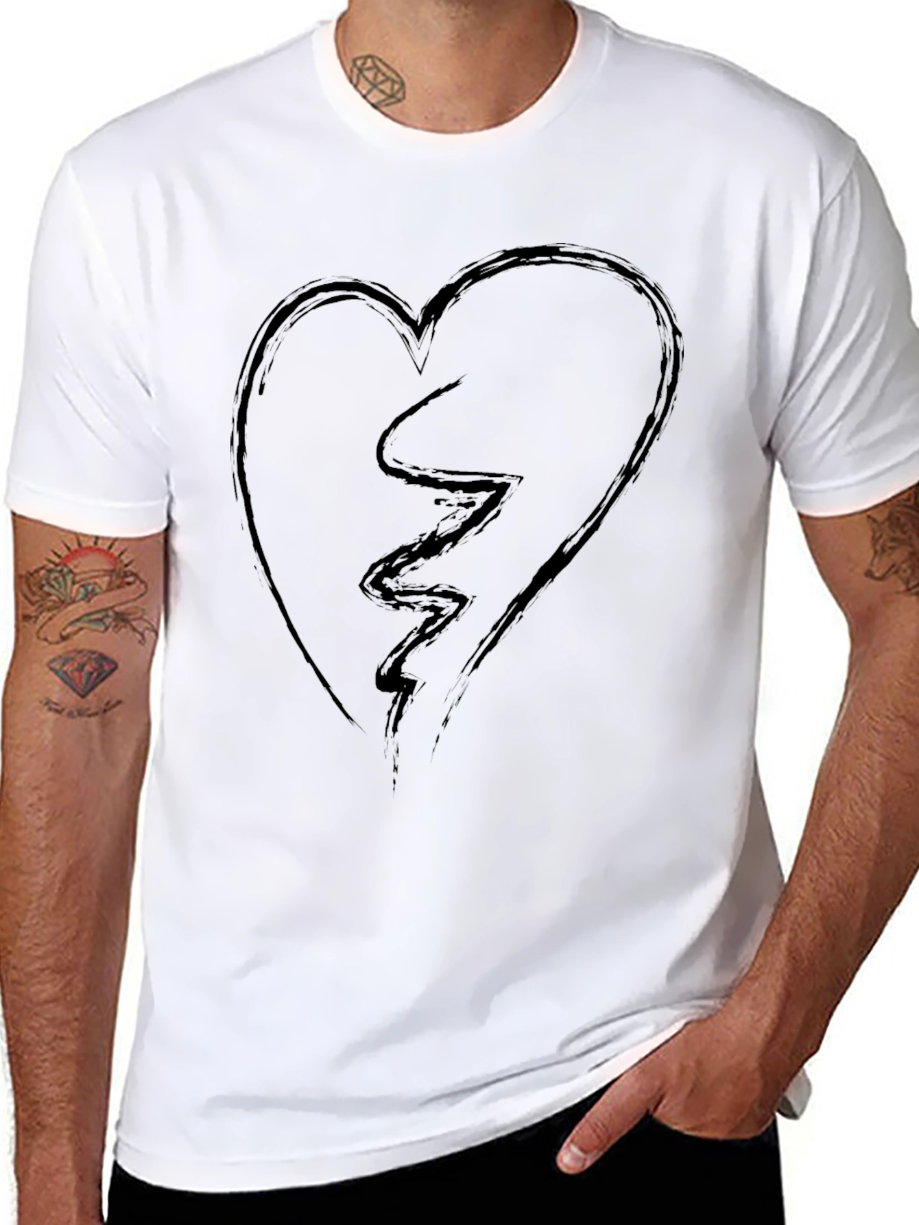 Black Broken Heart Graphic Tee - Men's Black T-Shirt view 8