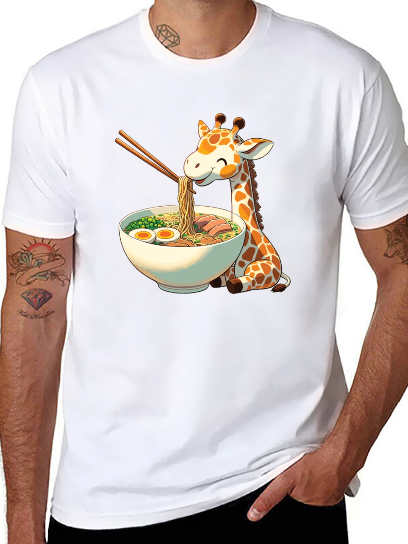 Black Giraffe Ramen Black T-Shirt - Unique Graphic Tee view 8
