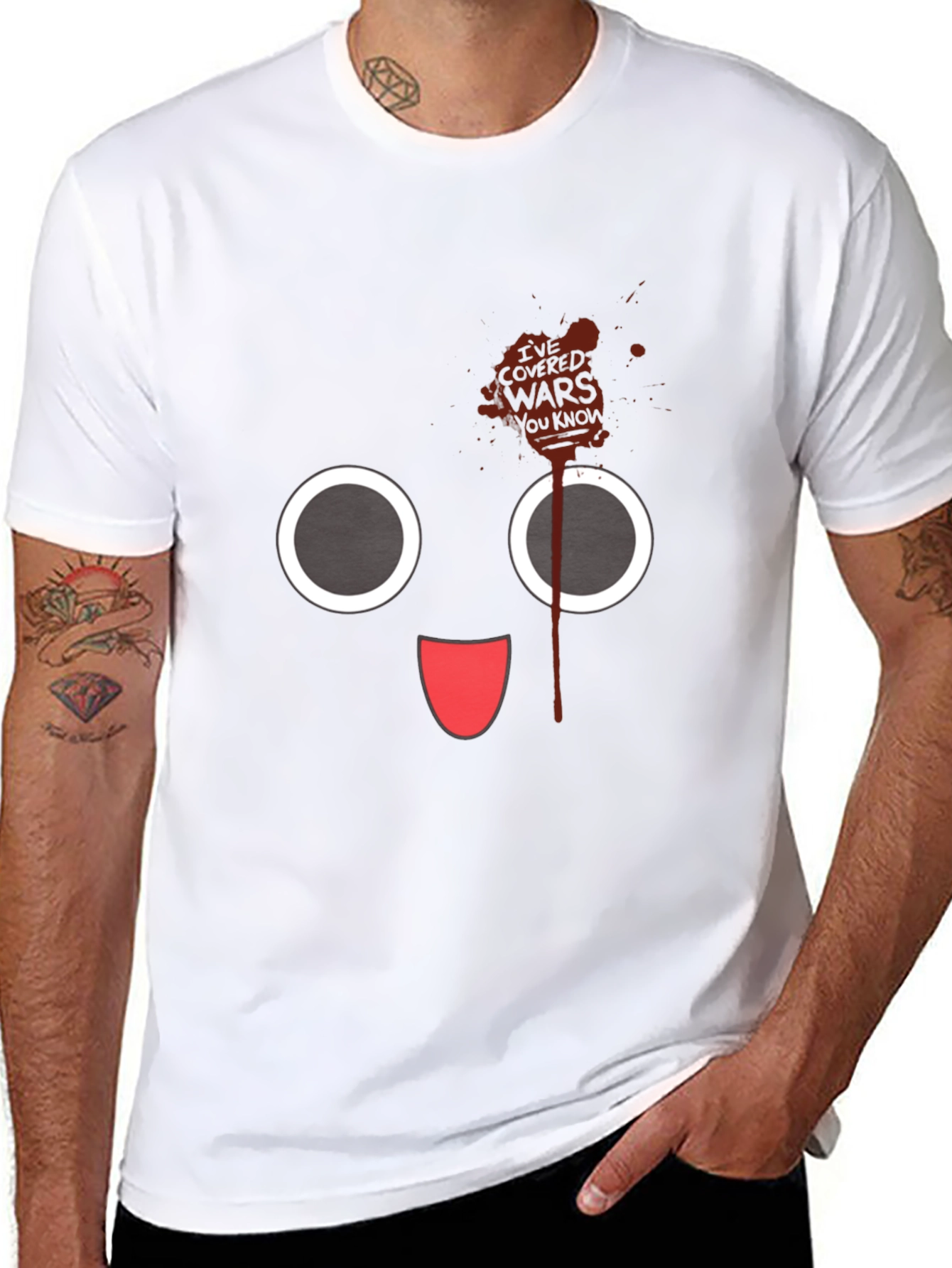 Black Funny Cartoon Face Black T-Shirt view 8