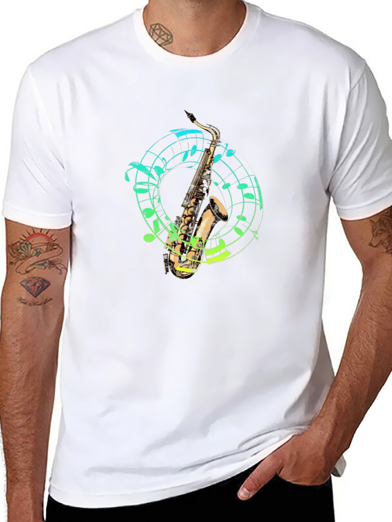 Black Saxophone Music T-Shirt - Cool Graphic Tee view 8