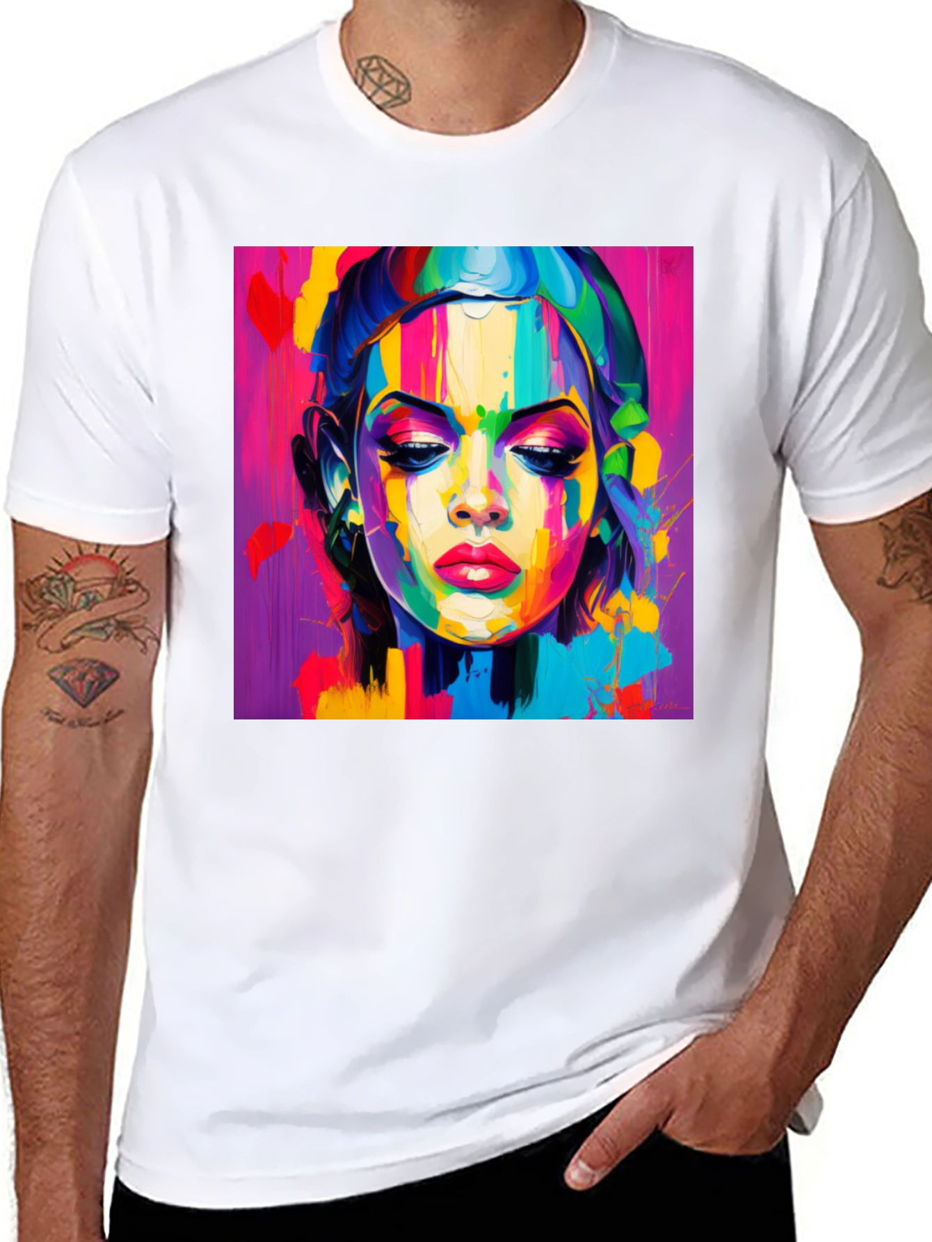 Black Abstract Woman Graphic Tee - Vibrant Colors view 8
