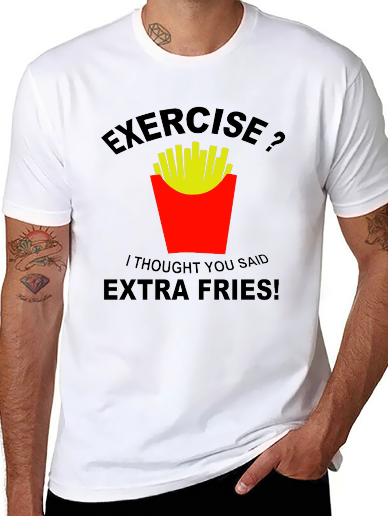 Black Exercise? Extra Fries! Graphic T-Shirt view 8