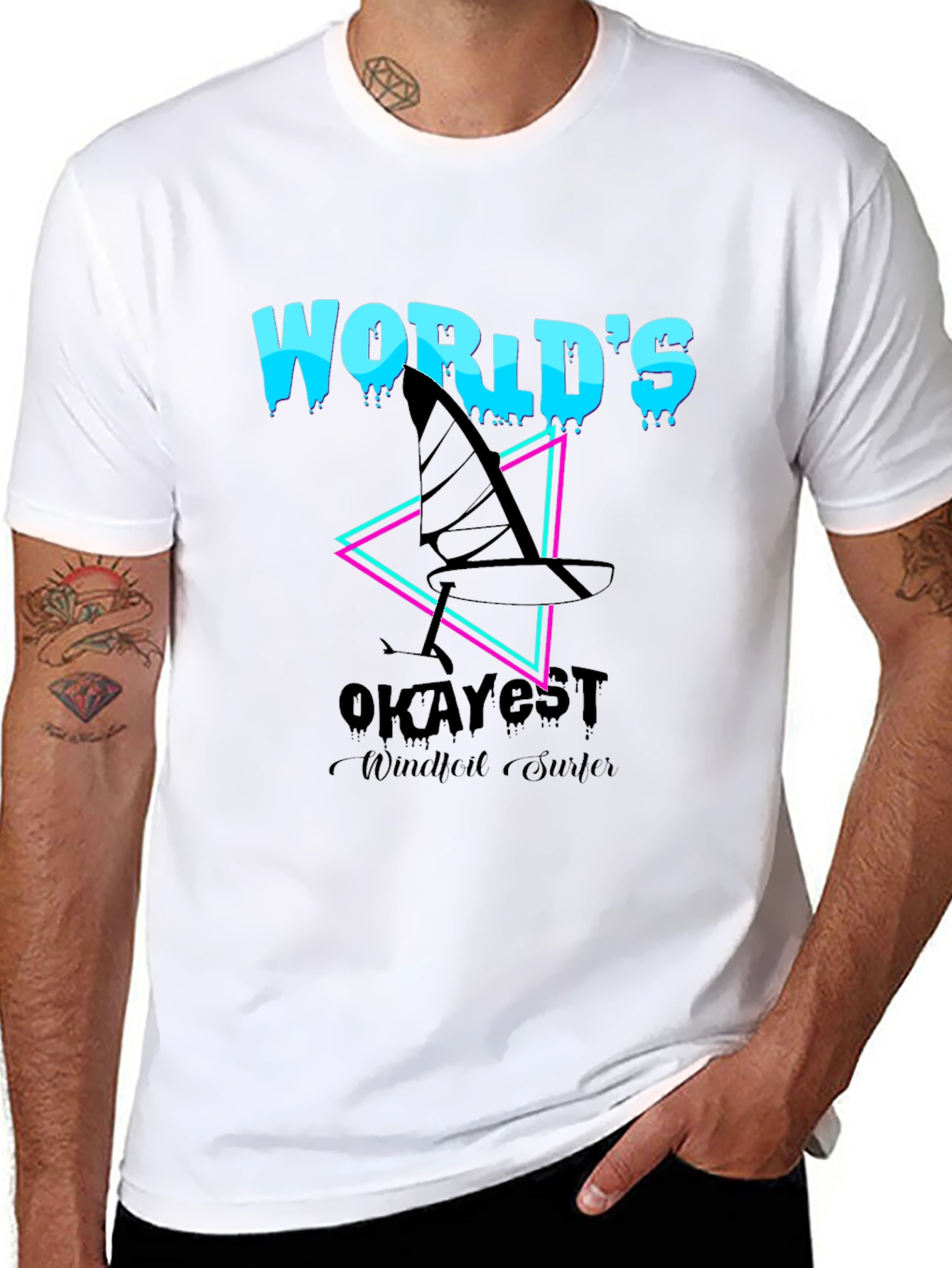 Black World's Okayest Windfoil Surfer T-Shirt - Black view 8
