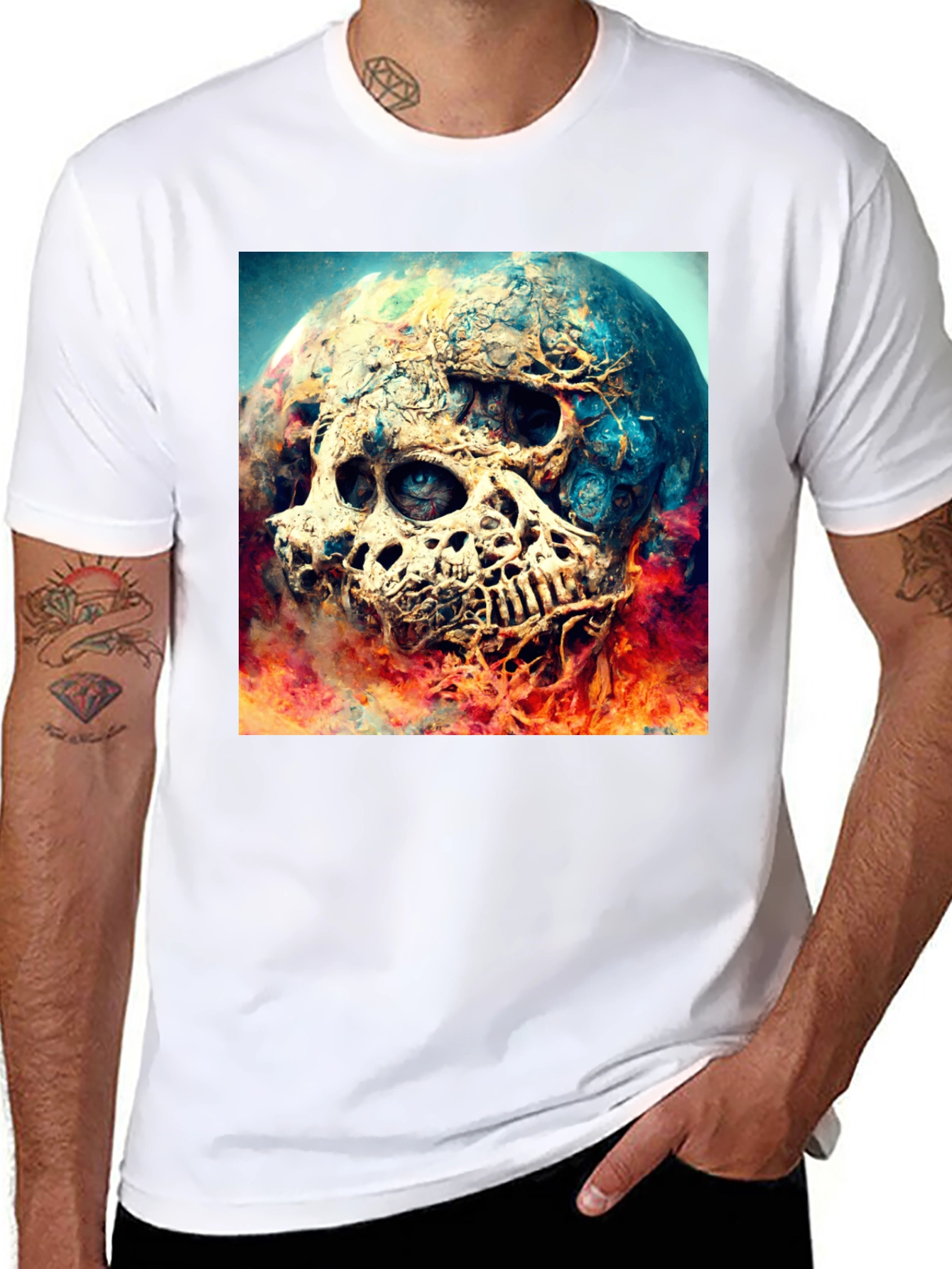 Black Skull Planet Graphic Tee - Black Cotton Shirt view 8