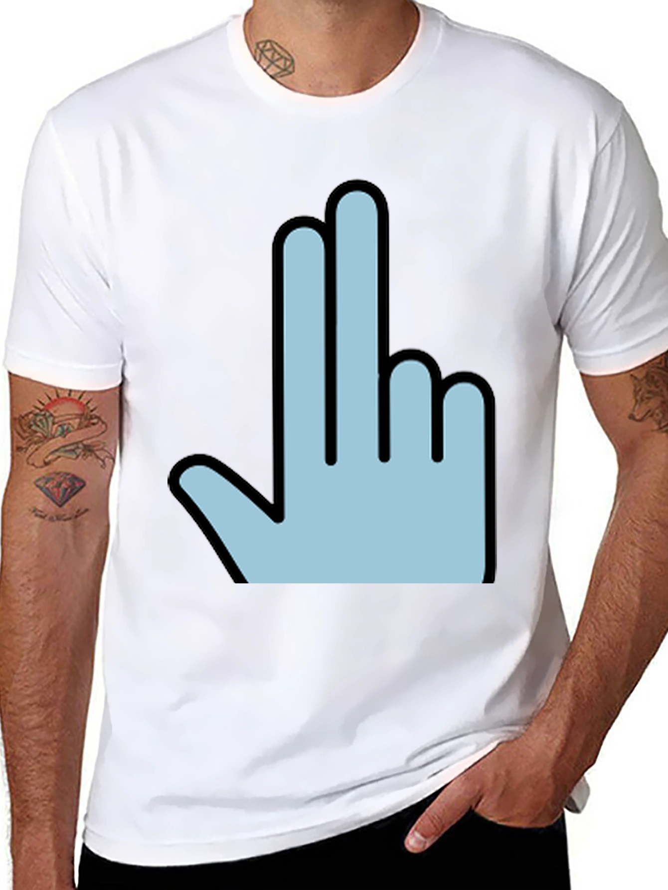 Black Funny Hand Gesture Graphic Print Men's Black T-Shirt view 8