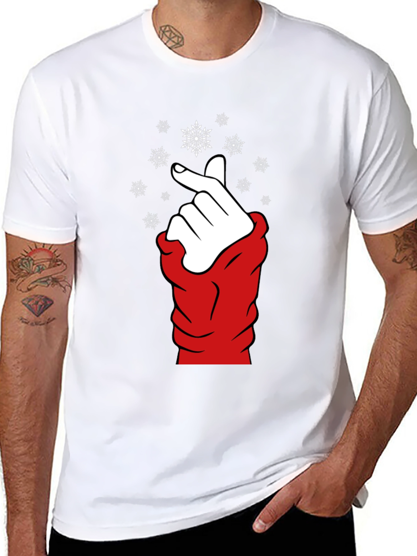 Black Heart Finger Snowflake Graphic Black T-Shirt view 8