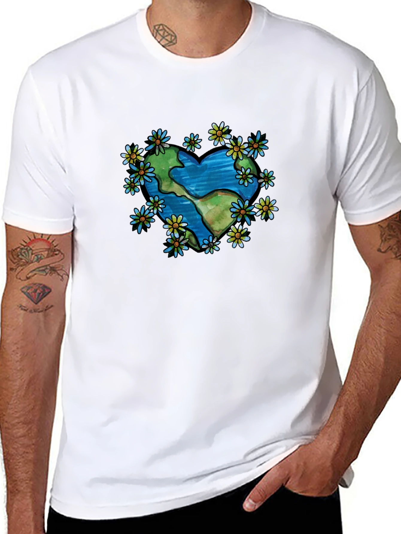 Black Earth Heart Flower T-Shirt - Black view 8