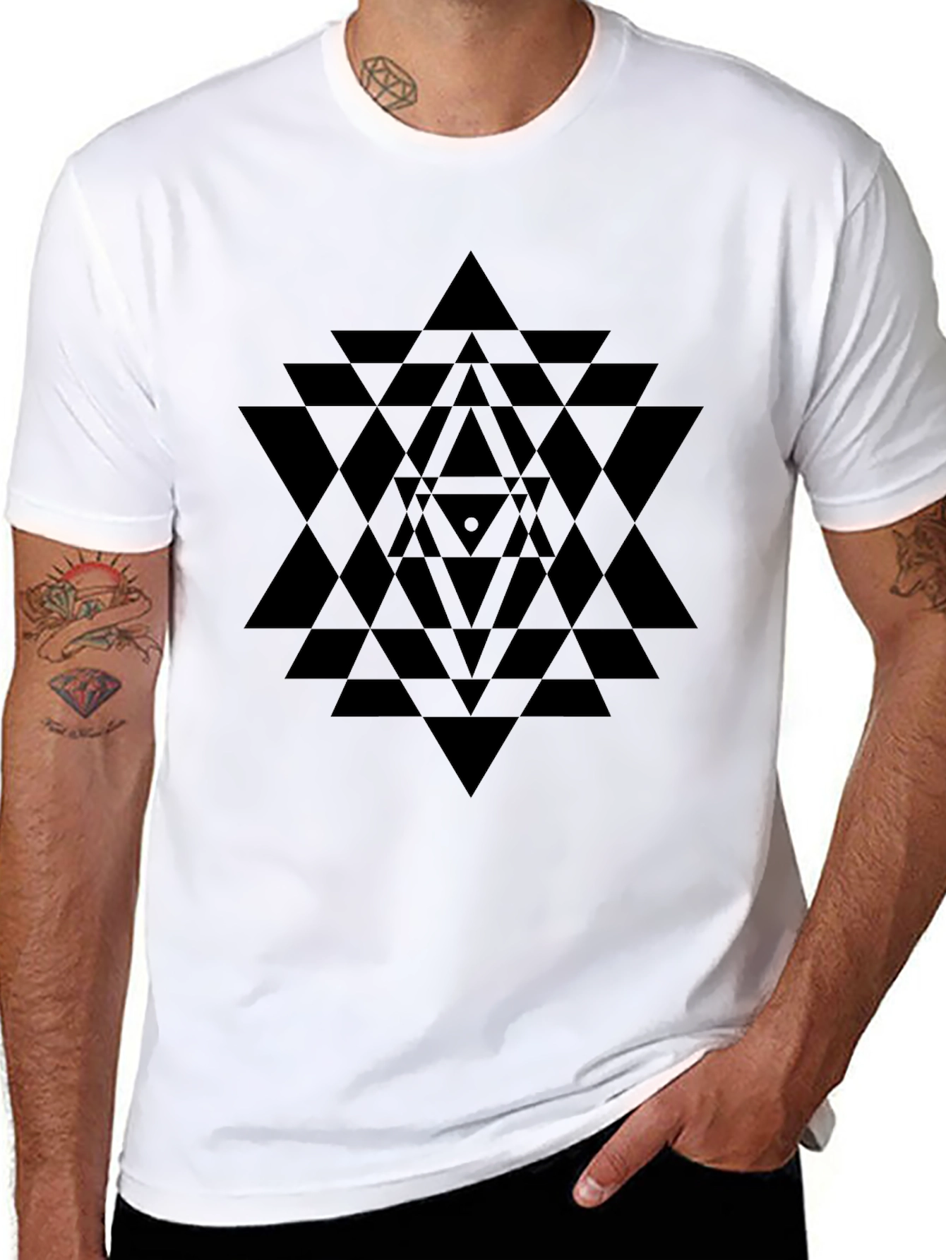 Black Geometric Pattern Black T-Shirt view 8