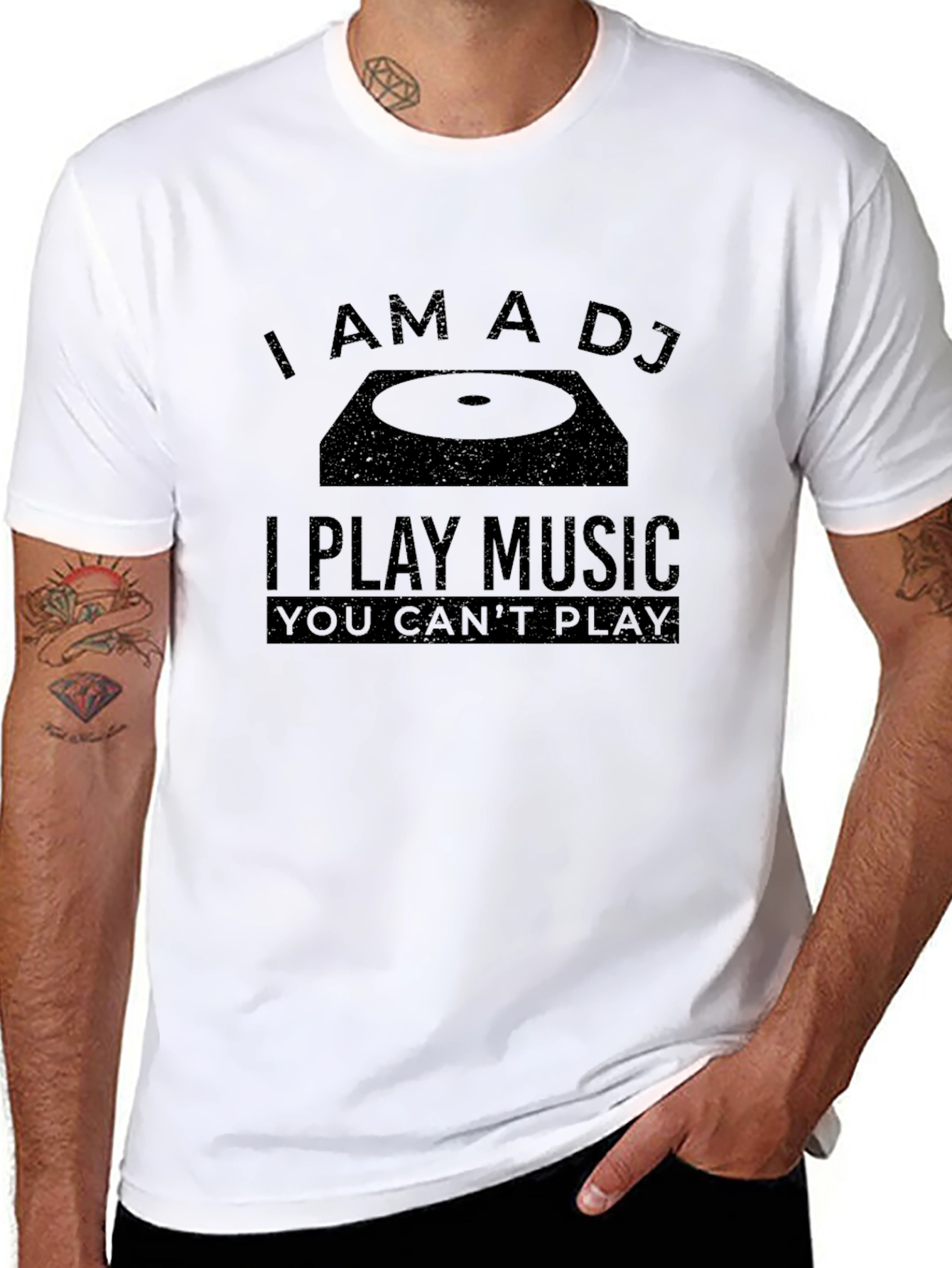 Black I Am A DJ Funny Music T-Shirt view 8