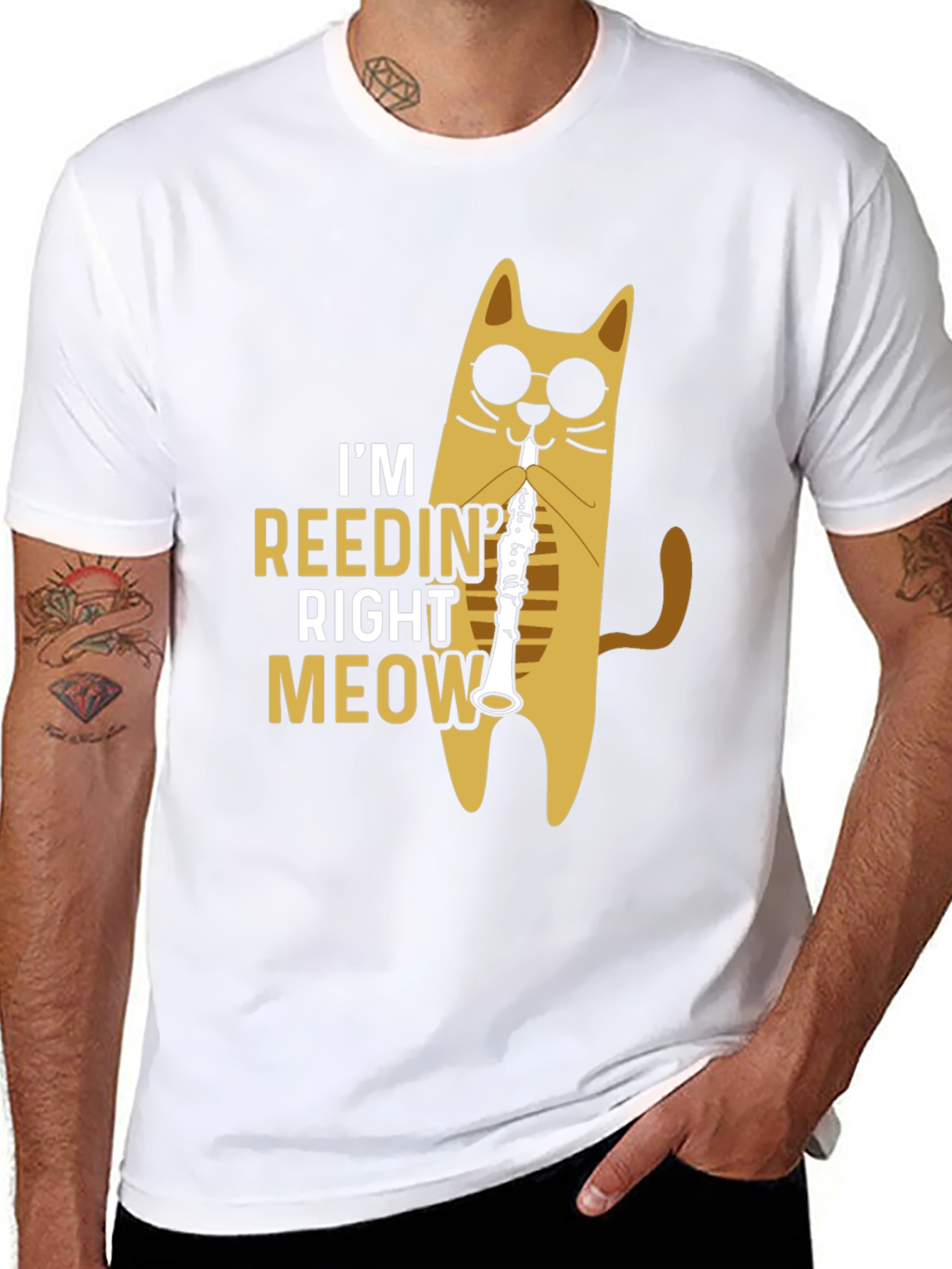 Black Cool Cat Reedin' Right Meow Black T-Shirt view 8