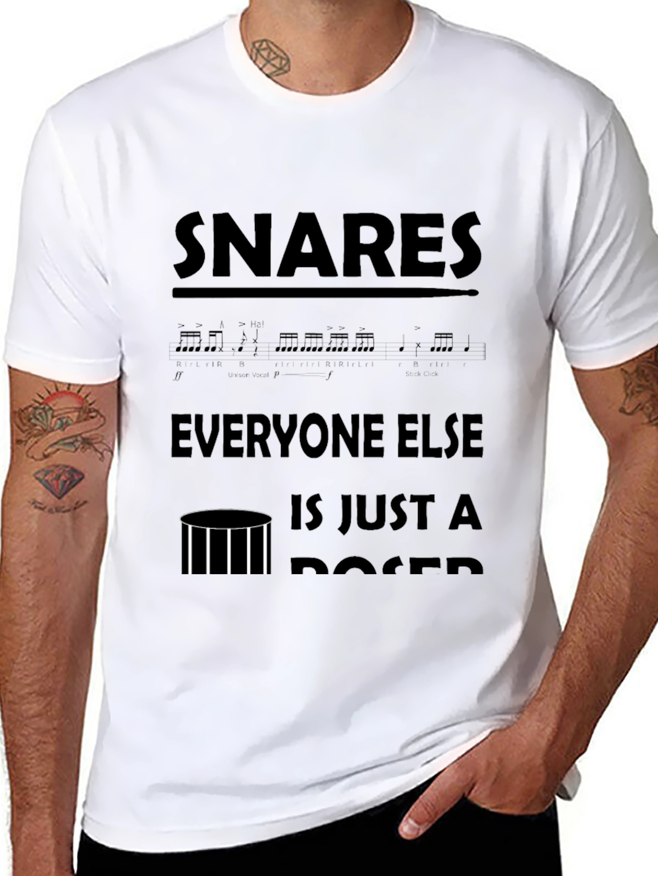 Black Snare Drummer T-Shirt - Funny Drumming Musician Tee view 8
