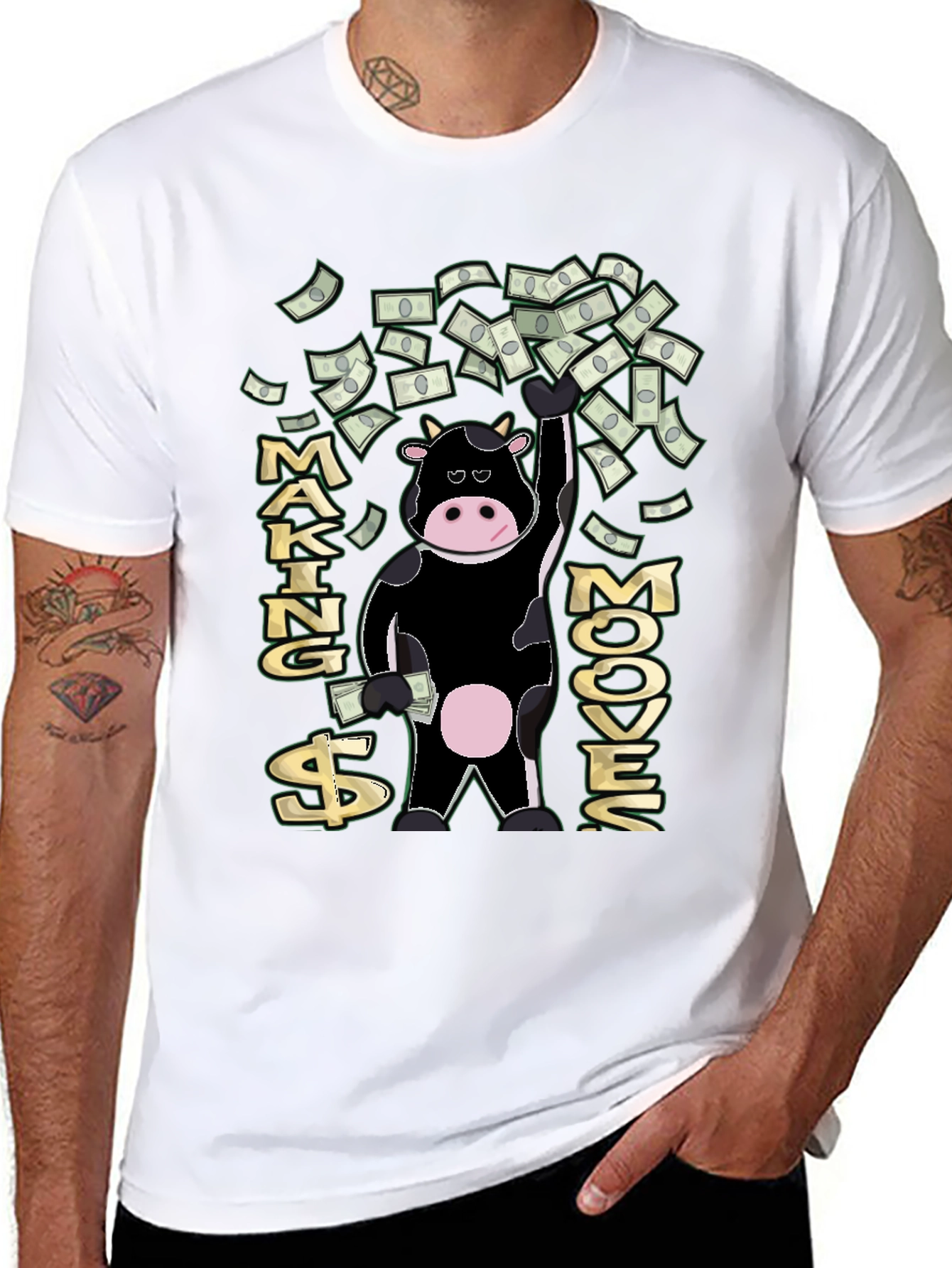 Black Making Mooves T-Shirt - Funny Cow Money Tee view 8