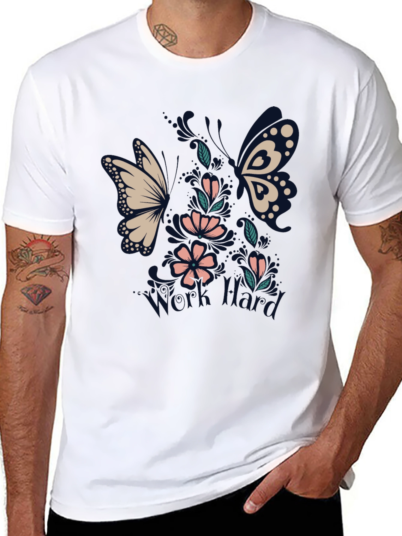 Black Floral Butterfly Black T-Shirt view 8