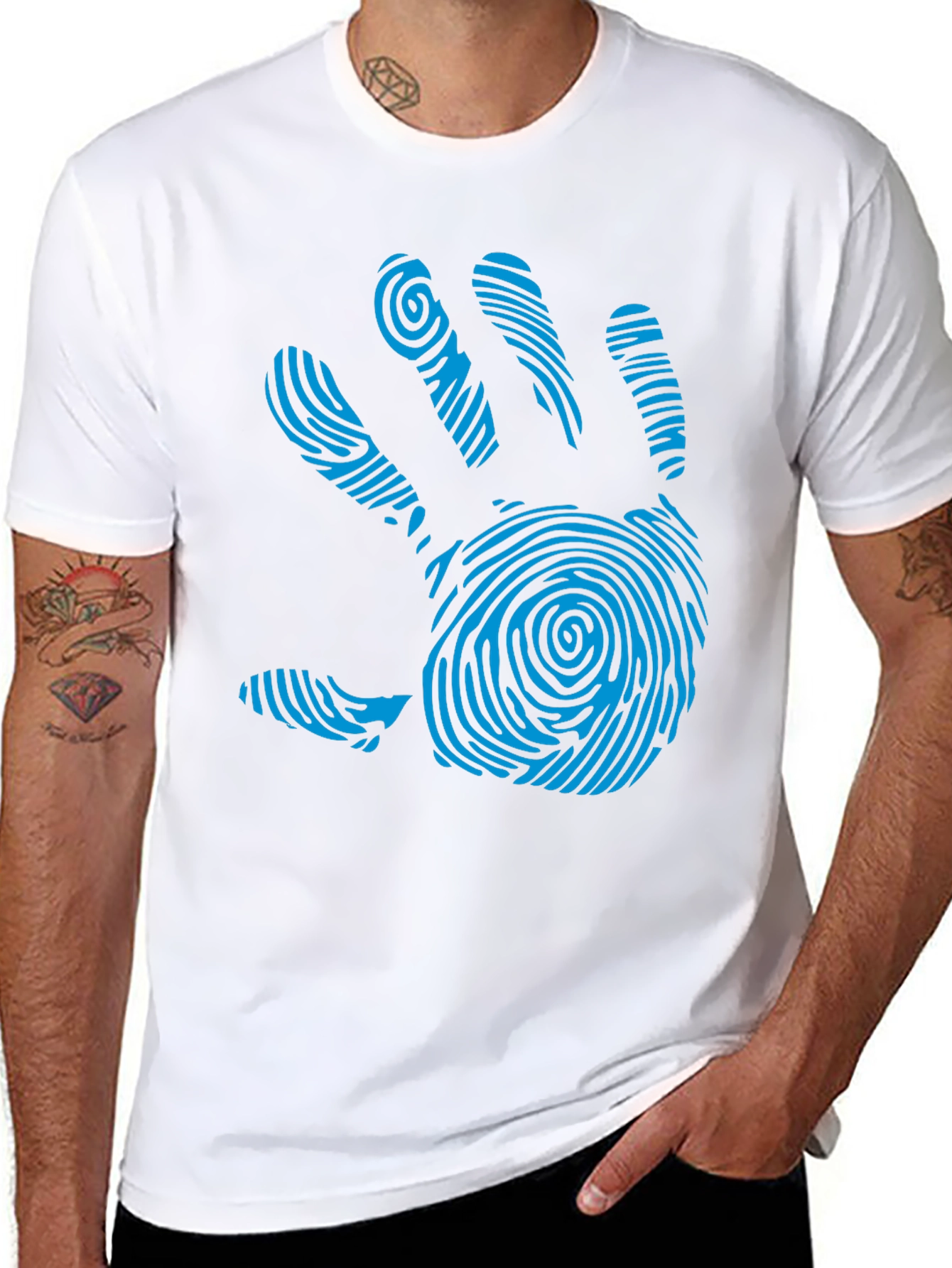 Black Fingerprint Hand Graphic Tee - Unique Design T-Shirt view 8