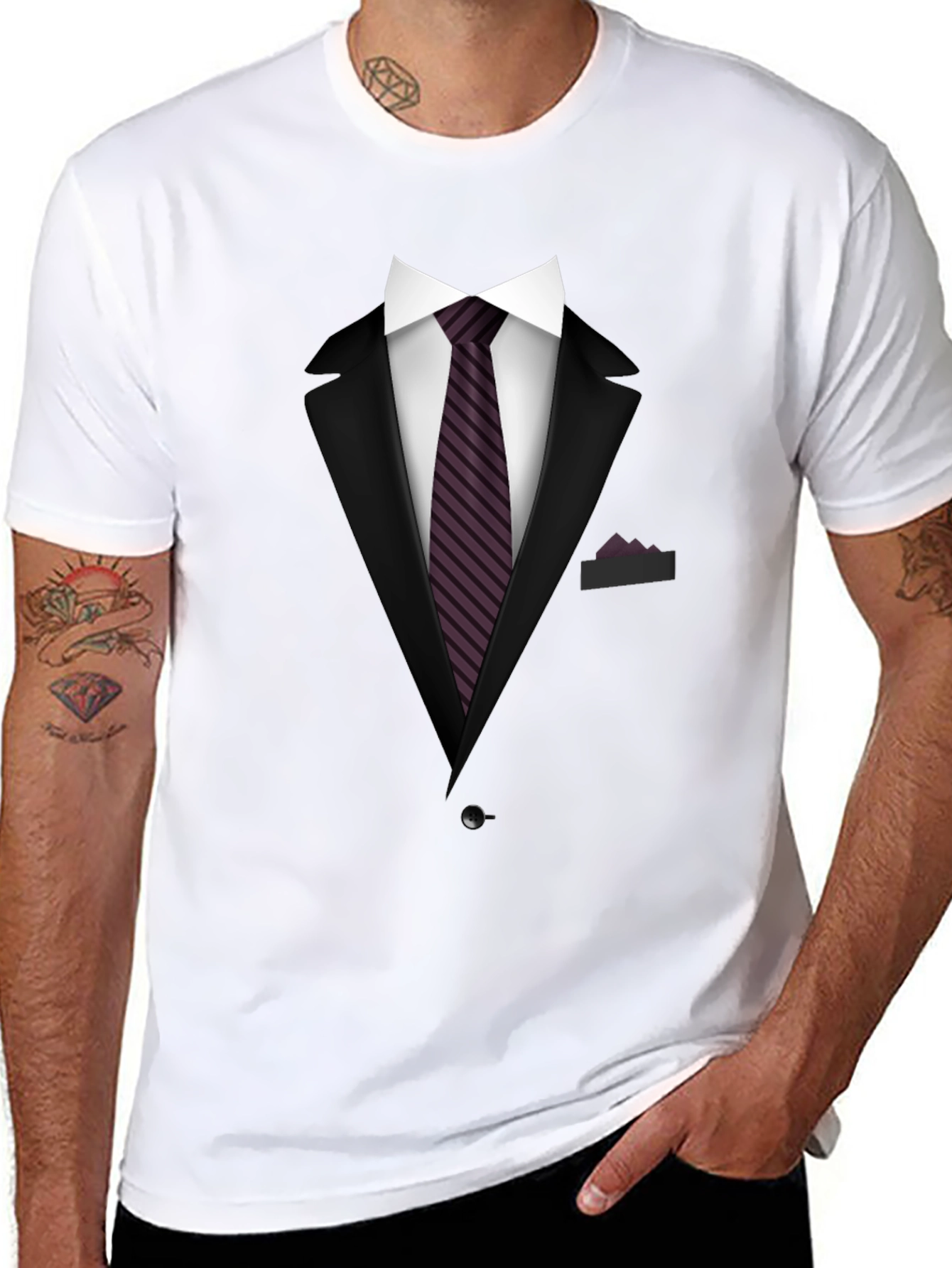Black Formal Suit Graphic Tee -  Black T-Shirt with Suit Design view 8